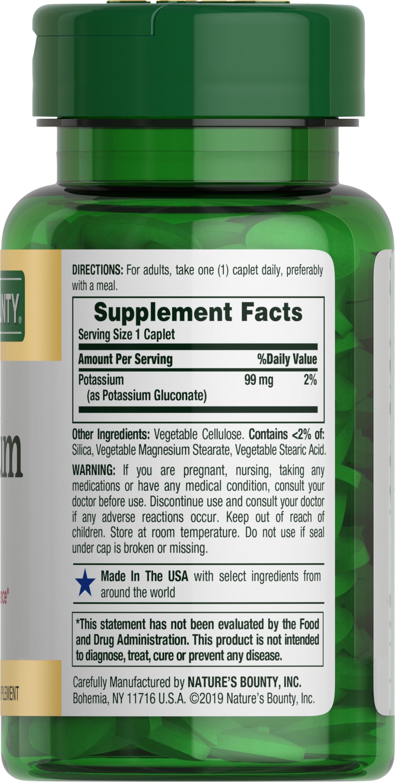 Nature's Bounty Potassium, Supports Fluid Balance, Dietary Supplement, 99 mg, 100 Caplets