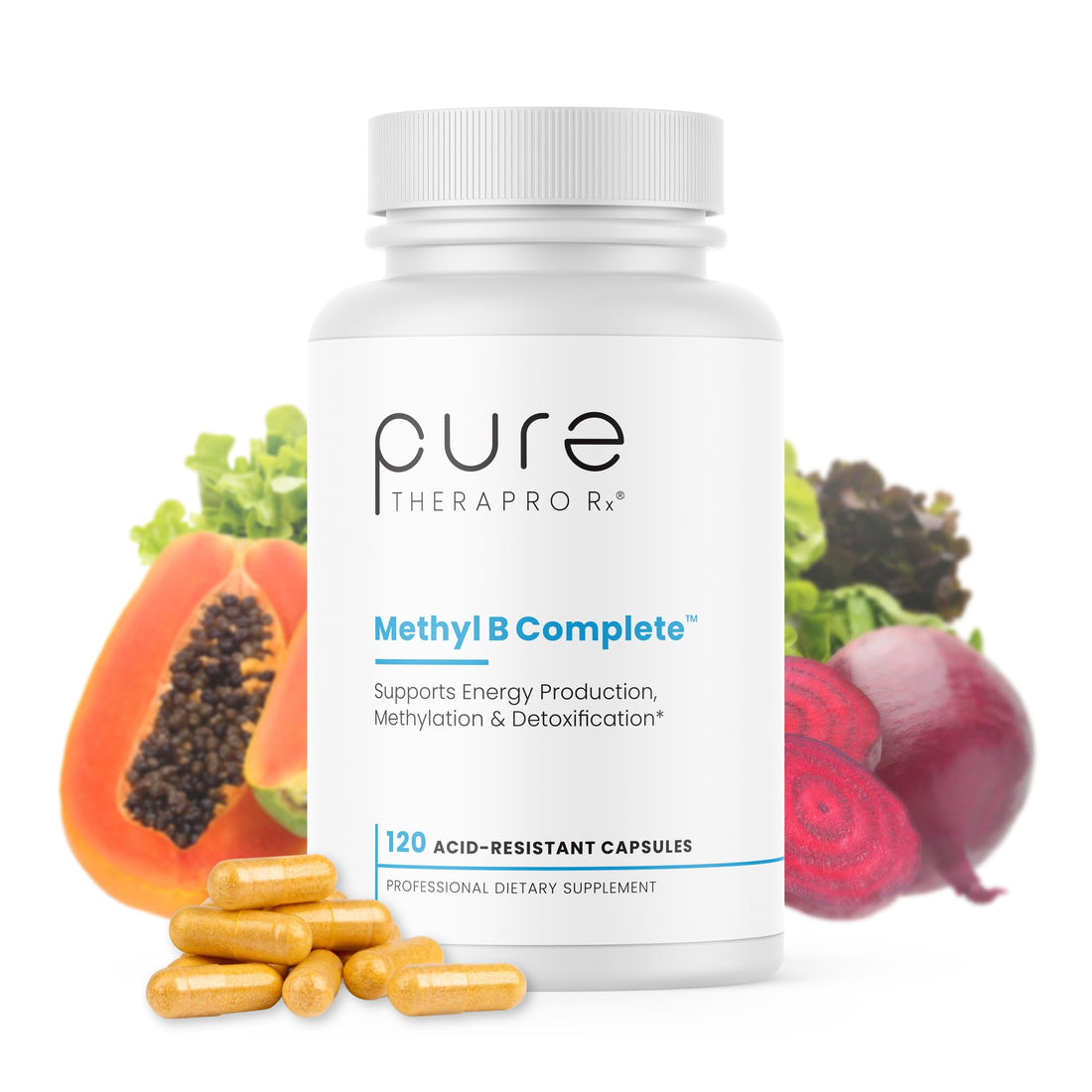 Pure TheraPro Rx Methylated B Complex Vitamins Made in USA, 4 Month Supply | Methyl B Complete Quatrefolic 5-MTHF Folate, B12 Methylcobalamin, TMG Trimethylglycine, Methylfolate | Pharm Grade