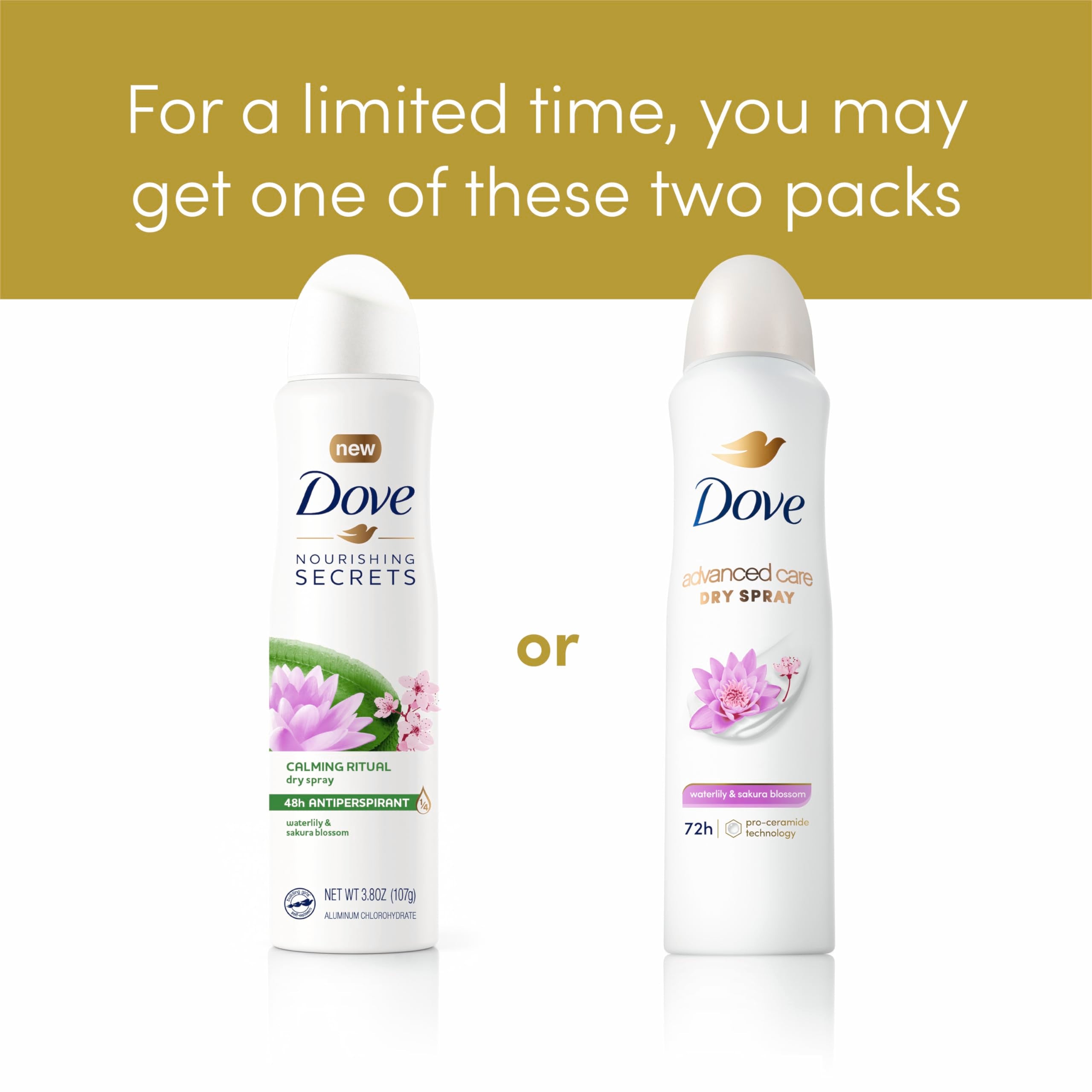 Dove Nourishing Secrets Dry Spray Antiperspirant Deodorant for Women Waterlily Sakura Blossom 48 Hour Sweat Odor Protection 3.8 oz 3 Count, 11.4 Ounce