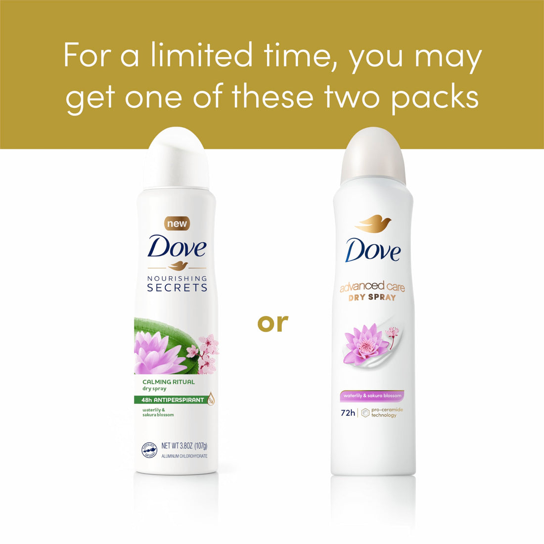 Dove Nourishing Secrets Dry Spray Antiperspirant Deodorant for Women Waterlily Sakura Blossom 48 Hour Sweat Odor Protection 3.8 oz 3 Count, 11.4 Ounce