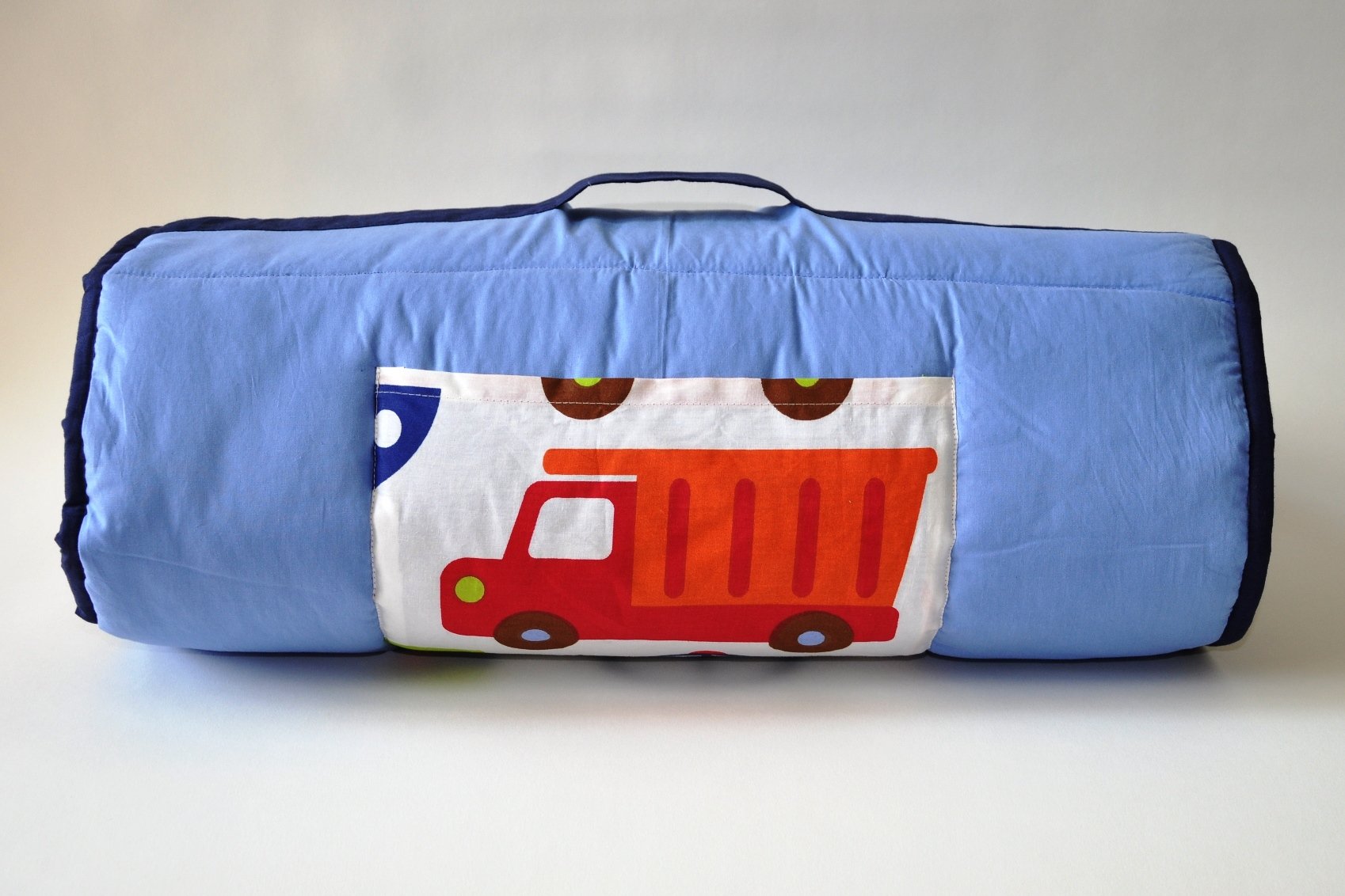 Bacati - 100% Cotton Percale Breathable Fabrics Nap Mat with Pillow for Toddler Boys, Measures 50 x 20 x 1.5 Inches, Ideal for Daycare and Preschool, BPA-Free (Transportation, Blue/Multi)