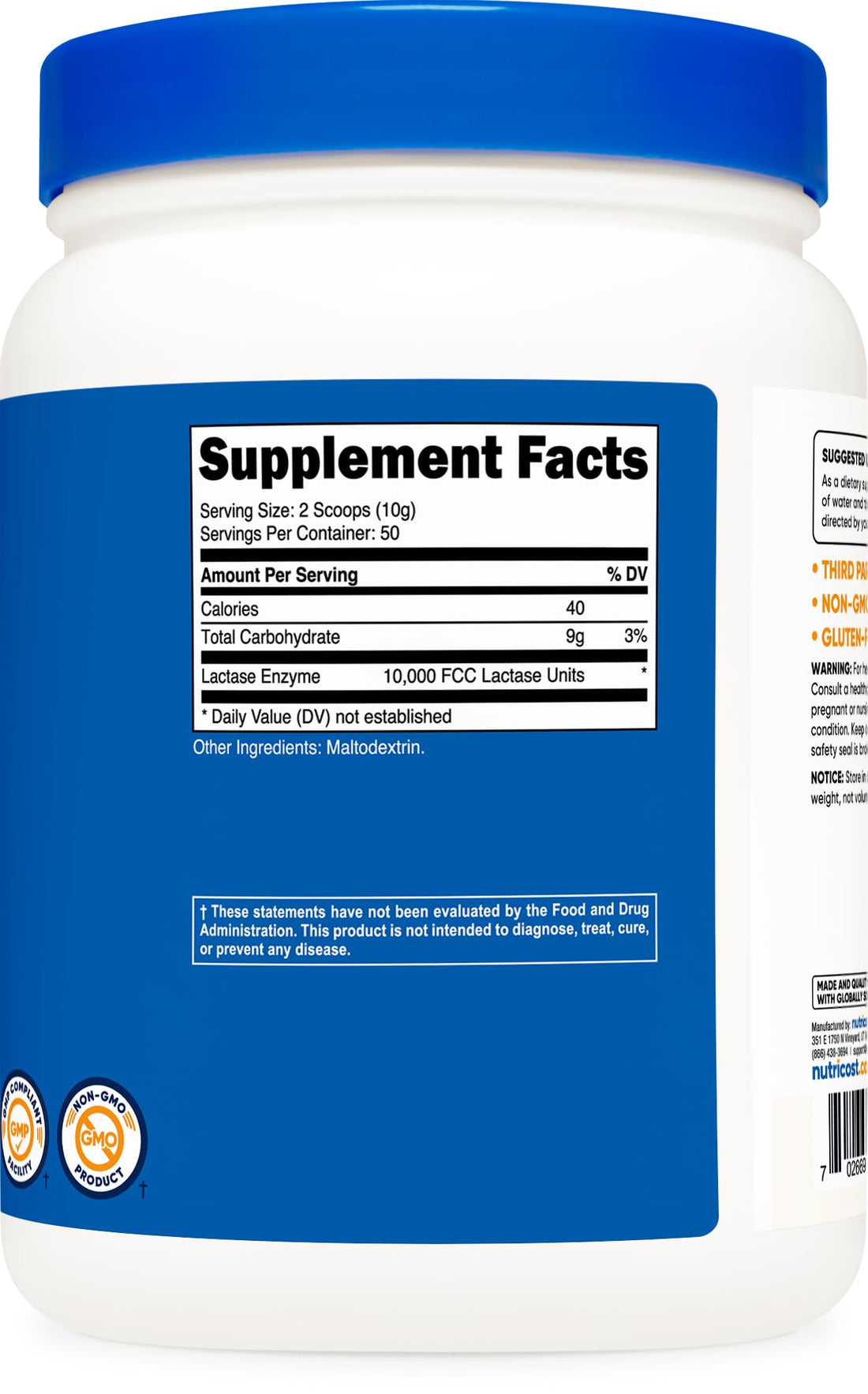 Nutricost Lactase Powder 500 Grams - Non-GMO, Gluten Free