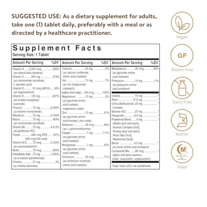 Solgar Formula VM-75, 90 Tablets - Multivitamin with Chelated Minerals - Vitamin A, B6, B12, C, D, E - Biotin, Magnesium, Calcium, Iron, Zinc, - Vegan, Gluten Free, Dairy Free, Kosher - 90 Servings