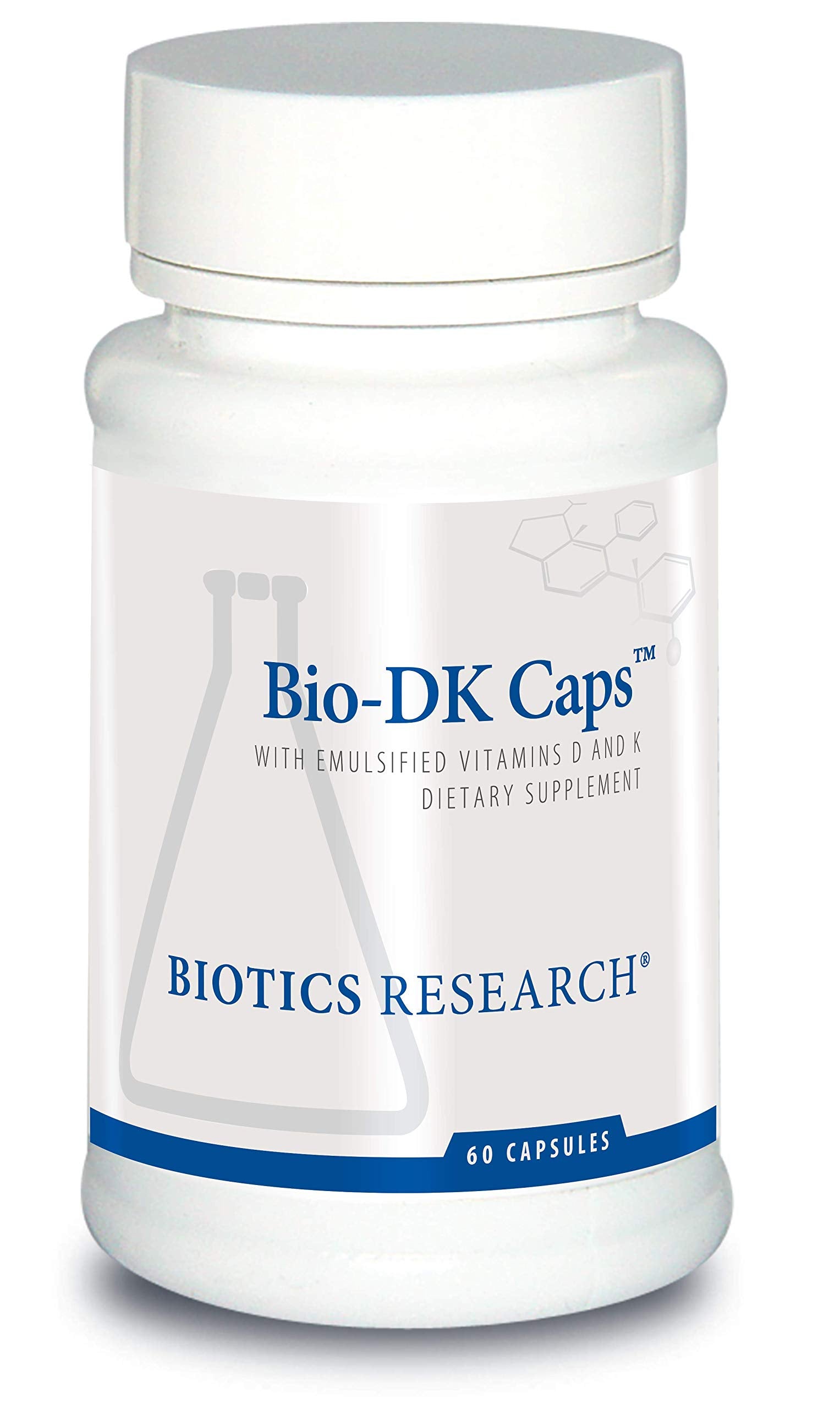 Biotics Research Bio DK Caps 125 Emulsified Vitamin D3 and 550 Vitamin K, Easy to Take Capsule, MK 7, Stronger Bones, Heart Health, Musculoskeletal Strength, Healthy BMI 60 Capsules