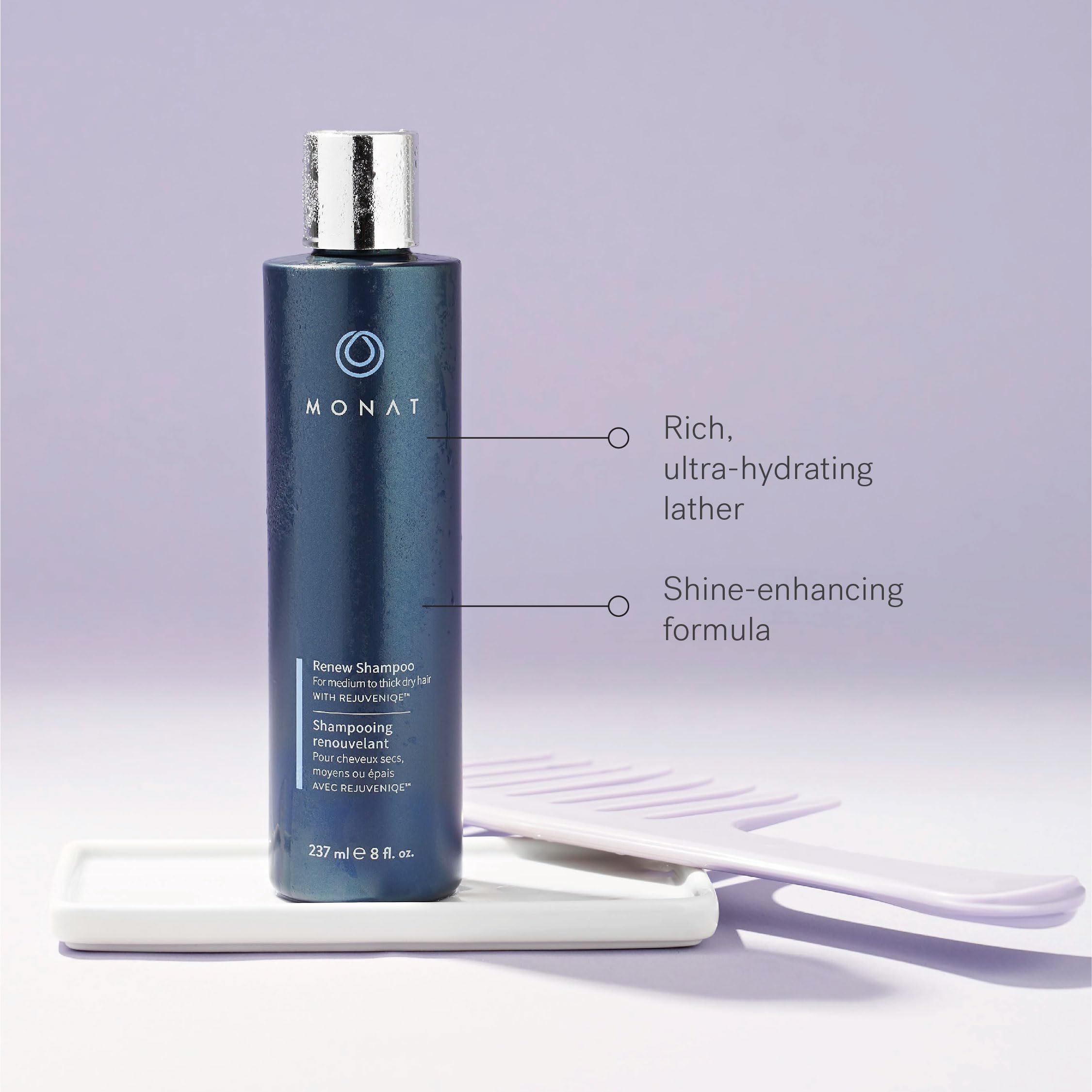 MONAT Renew Shampoo Infused with Rejuveniqe® - Moisturizing Shampoo w/Omega Fatty Acids for Medium to Thick Hair. Shine-enhancing, Ultra-hydrating Lather for Dry Hair - Net Wt. 237 ml / 8.0 fl. oz.