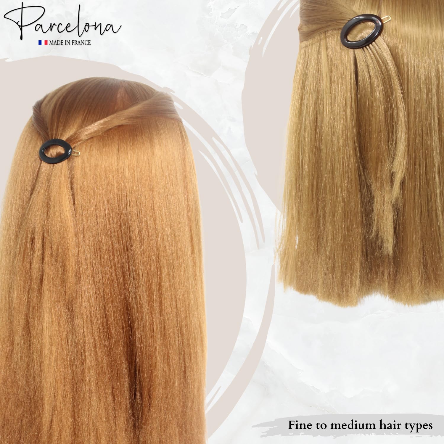 Parcelona French Eggie Oval Shell Black Mini Celluloid Acetate Side Slide Barrette Snap on Hair Clips - 4 Pieces