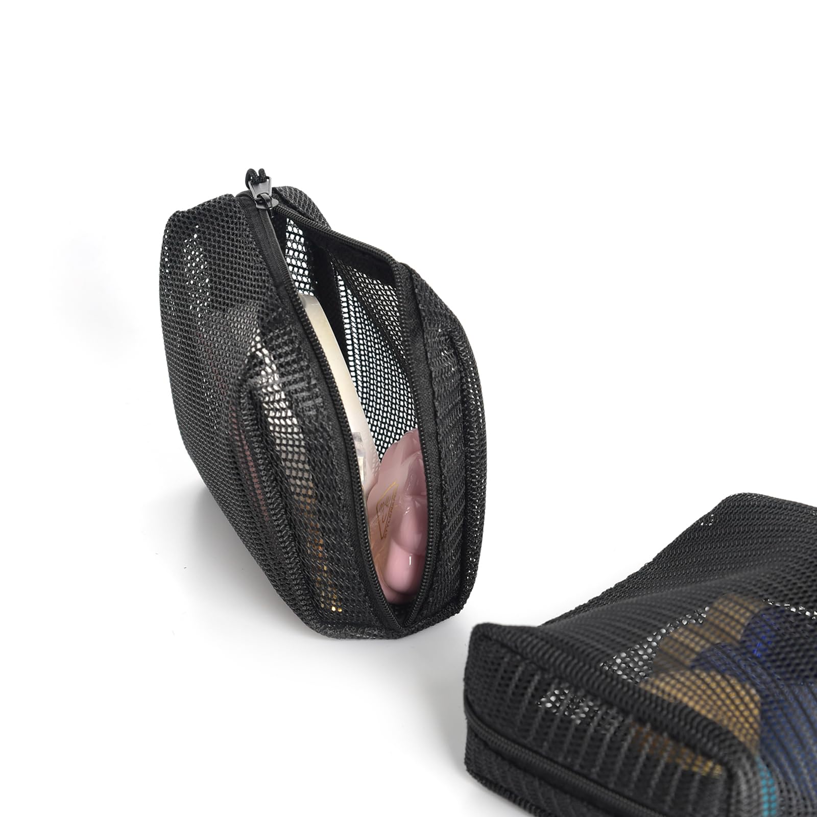 Patu Zipper Mesh Bags, Widened Pencil Case, 5 Pieces, Beauty Makeup Cosmetic Accessories Organizer, Travel Toiletry Kit Set Storage Pouch, Black