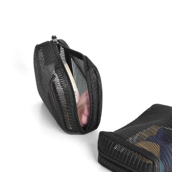 Patu Zipper Mesh Bags, Widened Pencil Case, 5 Pieces, Beauty Makeup Cosmetic Accessories Organizer, Travel Toiletry Kit Set Storage Pouch, Black