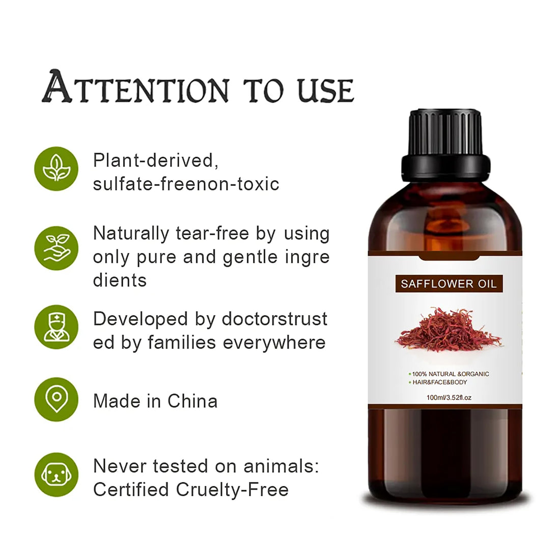 100% Pure Safflower Oil Essential Oil for Hair Growth,Non-GMO High Oleic Natural Organic Safflower for Skin,Dry Damaged Body & Face Moisturizing