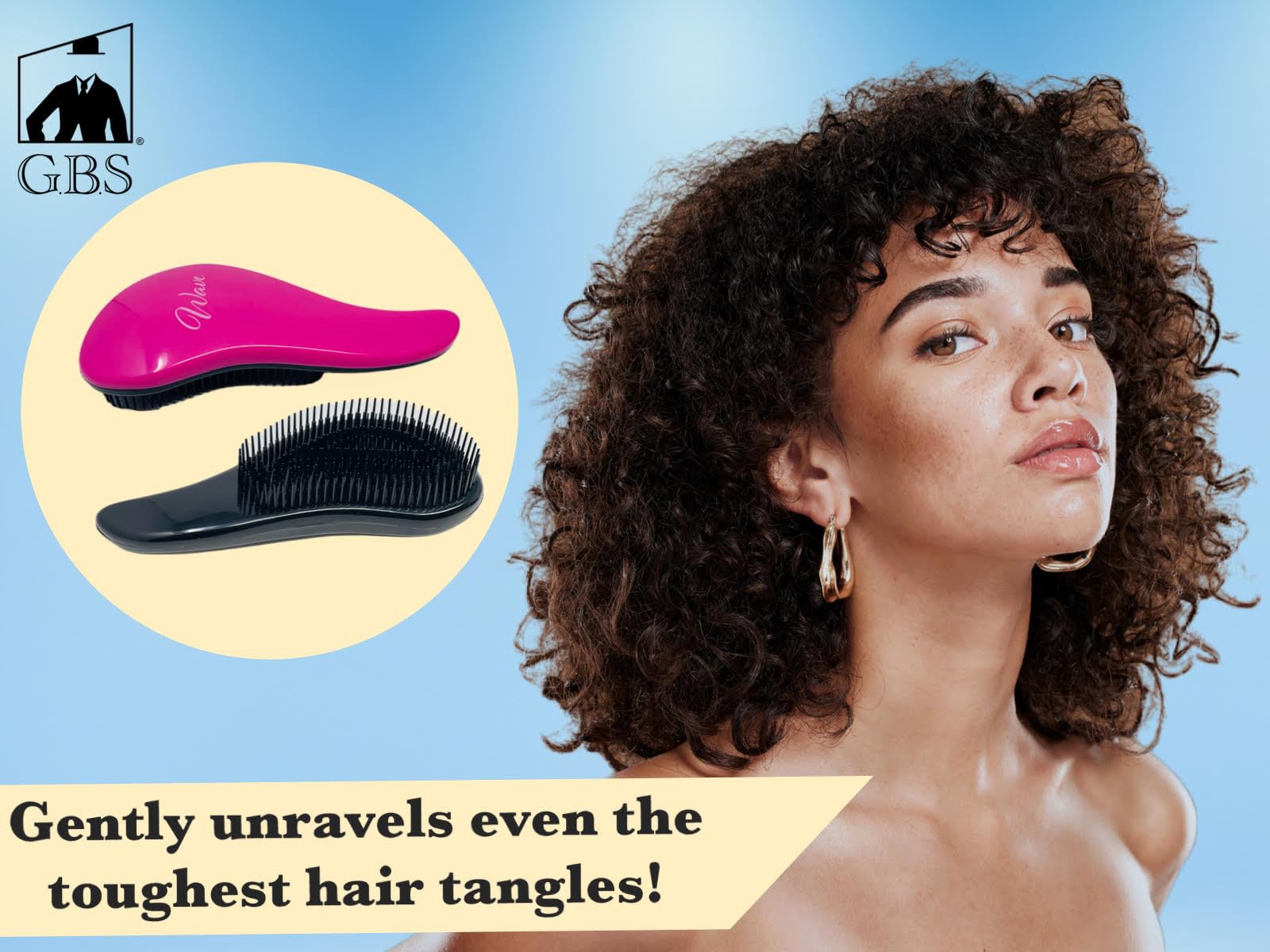 GBS Detangling Brush - Glide Thru Hair With No Pain. The Wave Detangler for Women Men Kids For Curly, Wavy Thick Thin Wet Dry Straight Hair - Pink