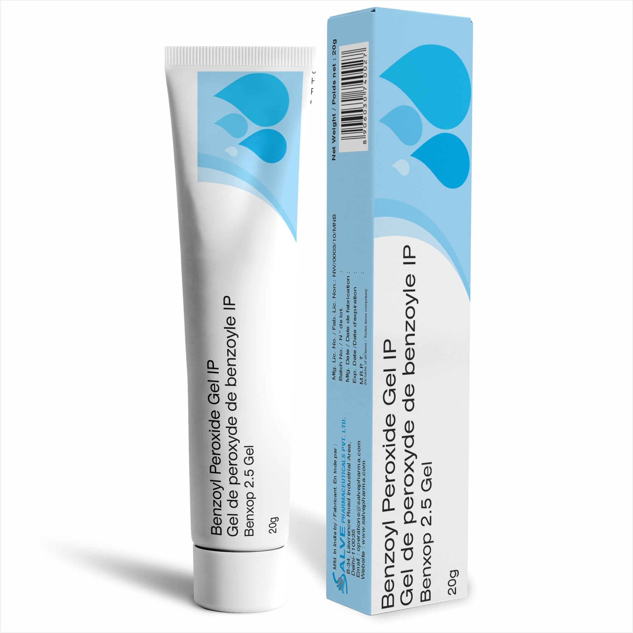 SALVE Benxop Benzoyl Peroxide 2.5% Pimples Cream 20gm (0.70 Oz)