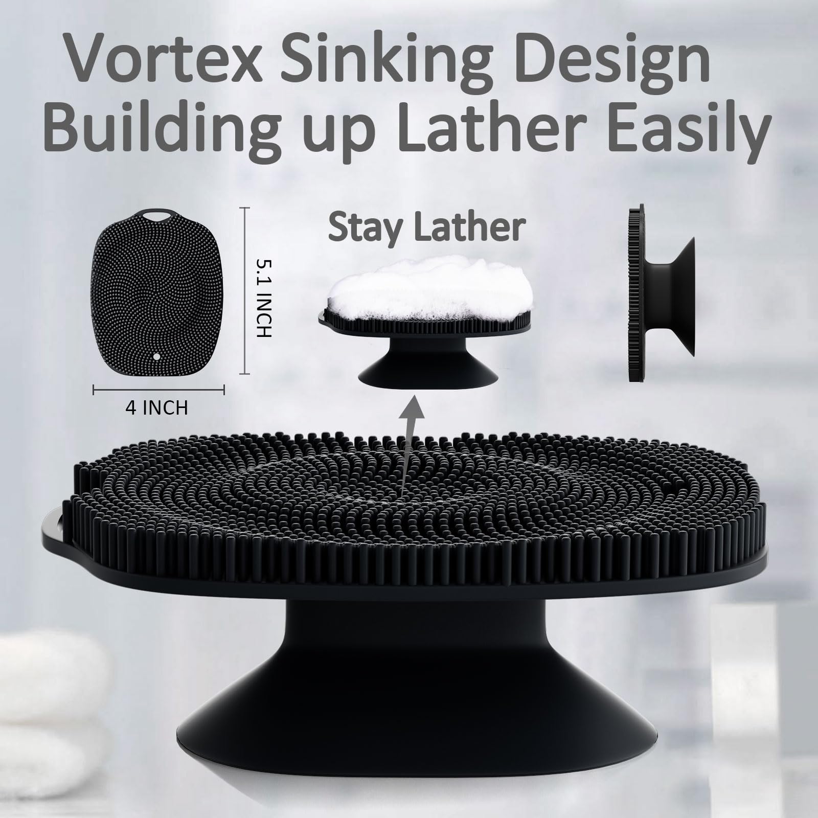 ARIOSOX, Soft Silicone Body Scrubber, Gentle Like a Hand Exfoliating Your Skin and Build Up Lather Easily, Back Large Suction Cup Easy to Store, Long-Lasting & Deep Clean (Black)
