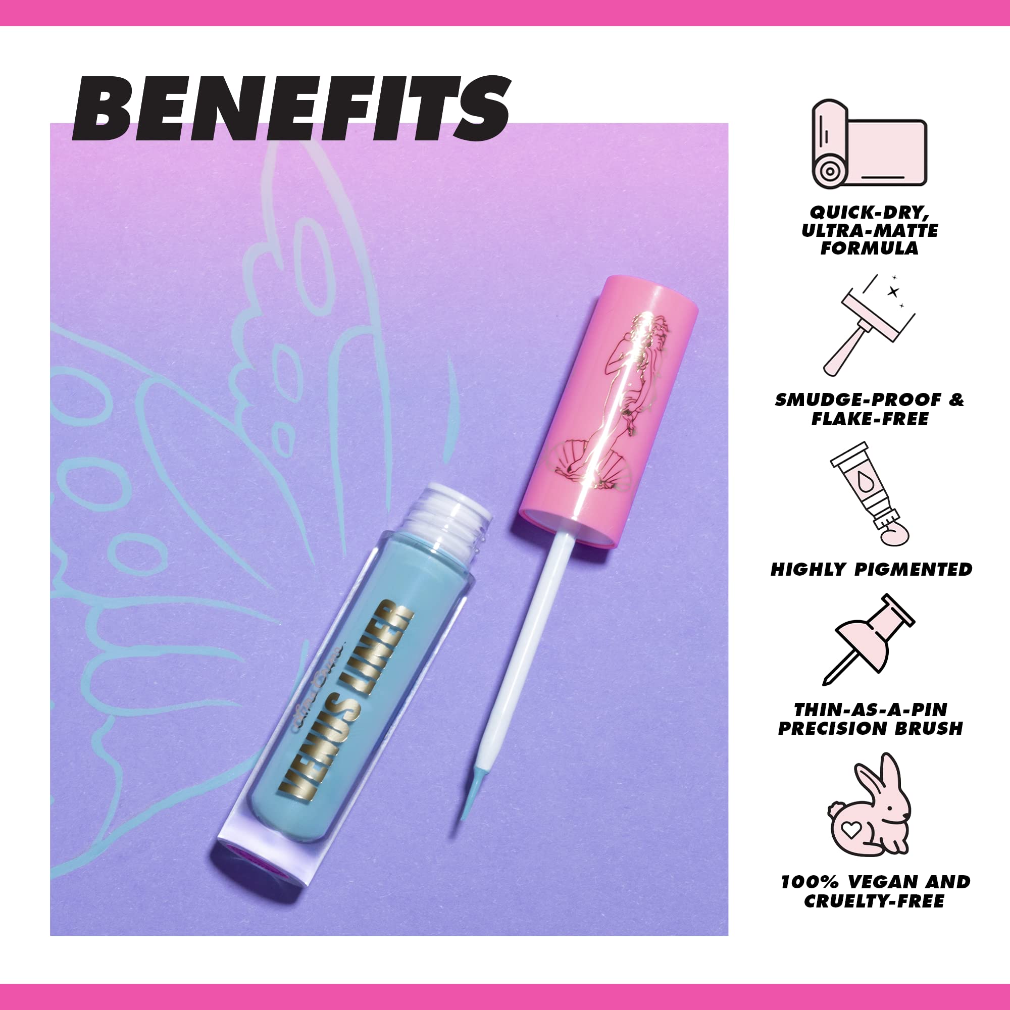 Lime Crime Venus Pigmented Liquid Eyeliner with Precision Brush, Butterfly (Bright Aqua) - Ultra Matte Water-Based Formula is Long-Lasting, Smudge-Proof & Quickly Dries - Vegan & Cruelty-Free