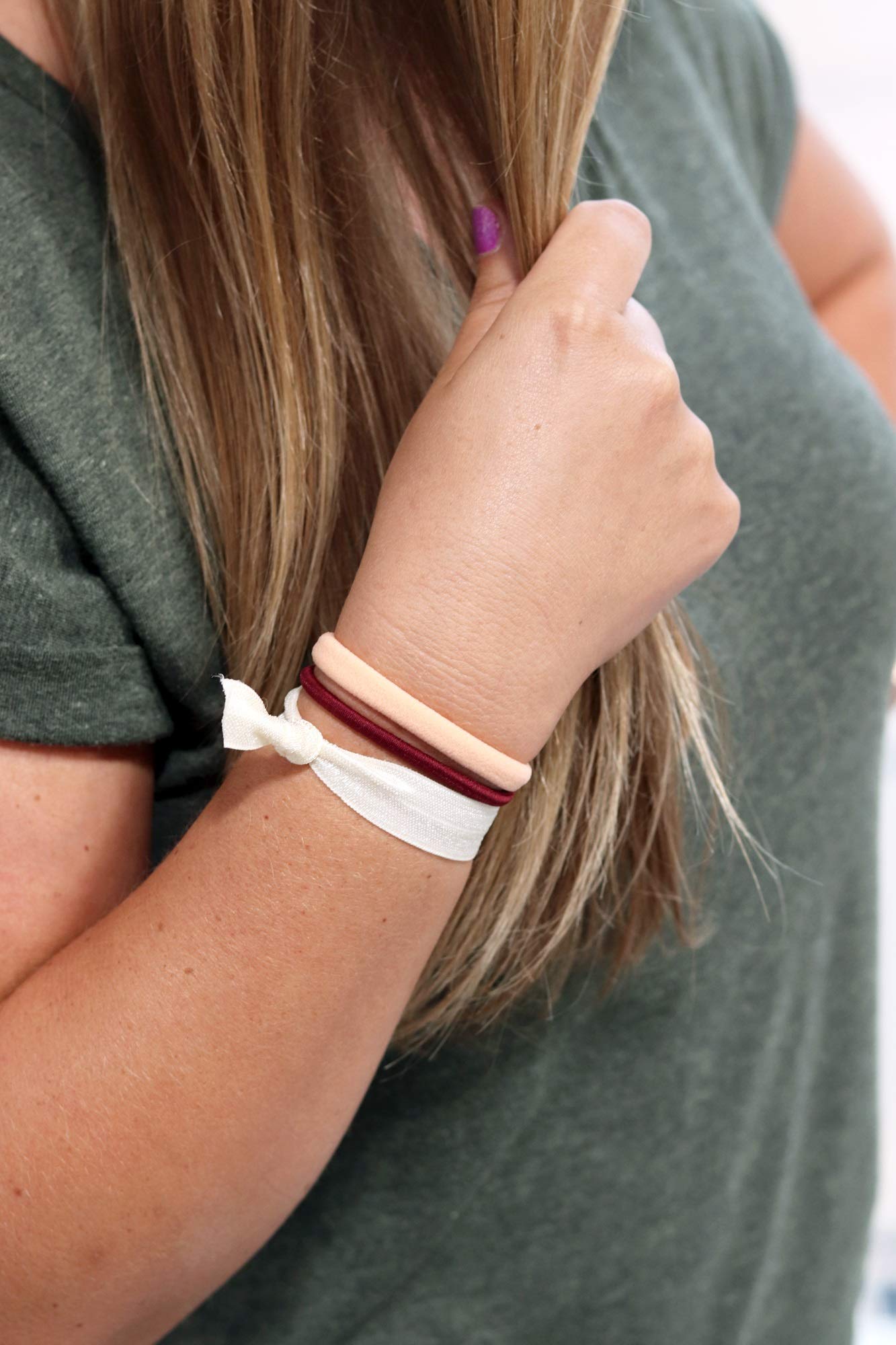 Kenz Laurenz 100 Hair Elastics Hair Ties No Crease Ouchless Ponytail Holders No Metal 4mm (100 Hair Elastics--Brown)