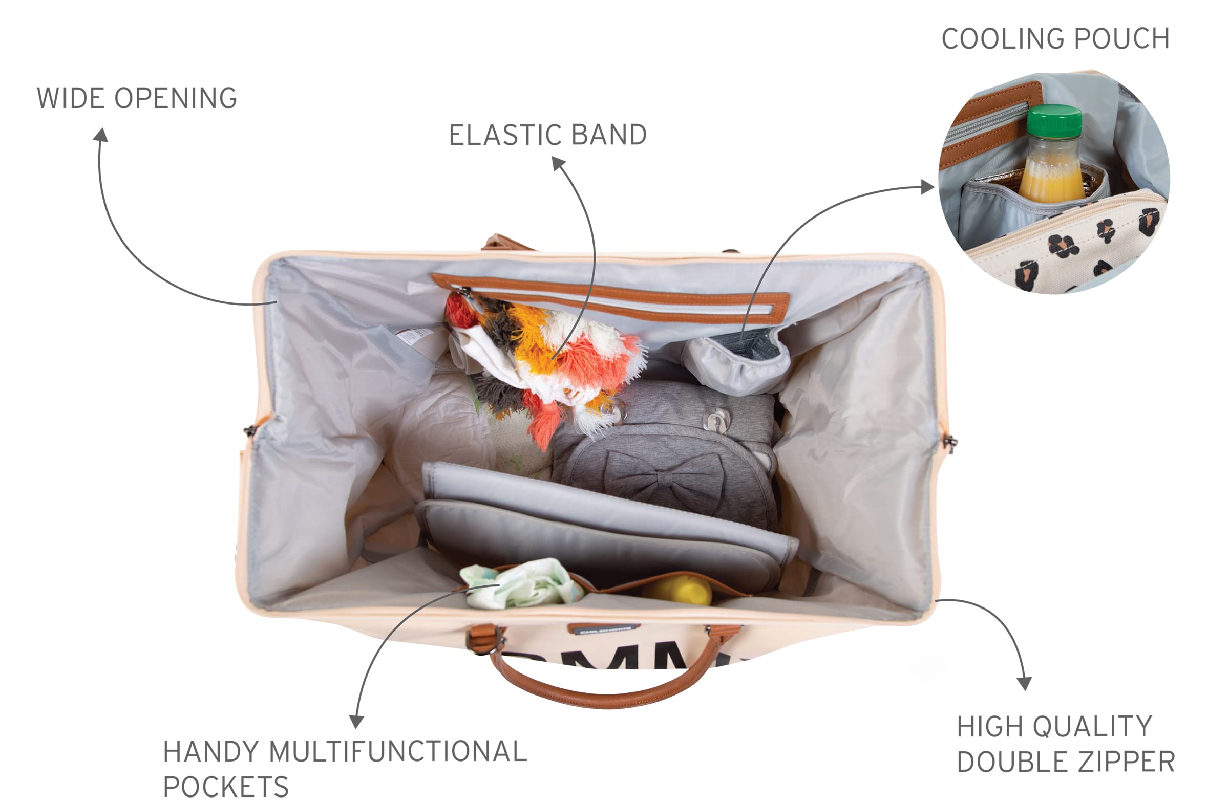 Childhome Original Mommy Diaper Bag - Large Tote, Travel & Hospital Bag (Off White Black)