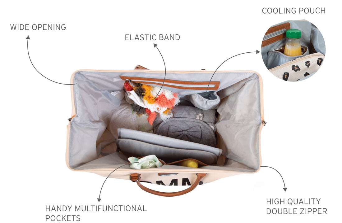 Childhome Original Mommy Diaper Bag - Large Tote, Travel & Hospital Bag (Off White Black)