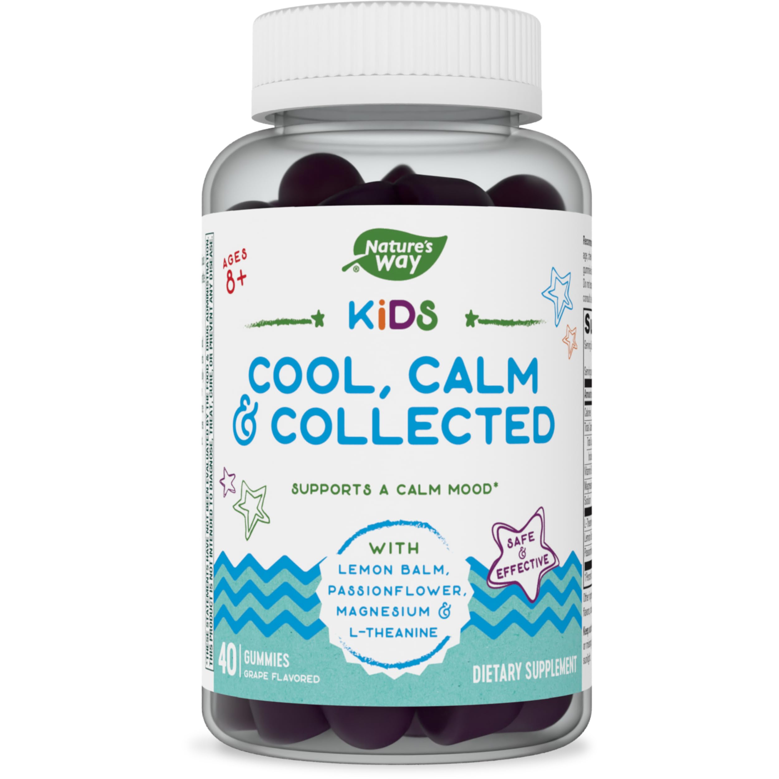 Nature's Way Kids Cool, Calm & Collected Gummies for Ages 8 and Over, Grape Flavored, 40 Gummies