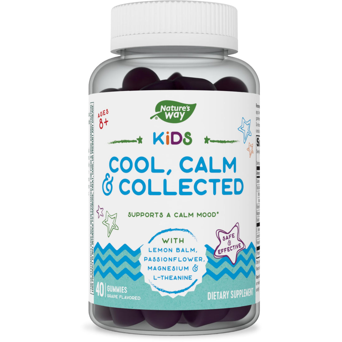 Nature's Way Kids Cool, Calm & Collected Gummies for Ages 8 and Over, Grape Flavored, 40 Gummies