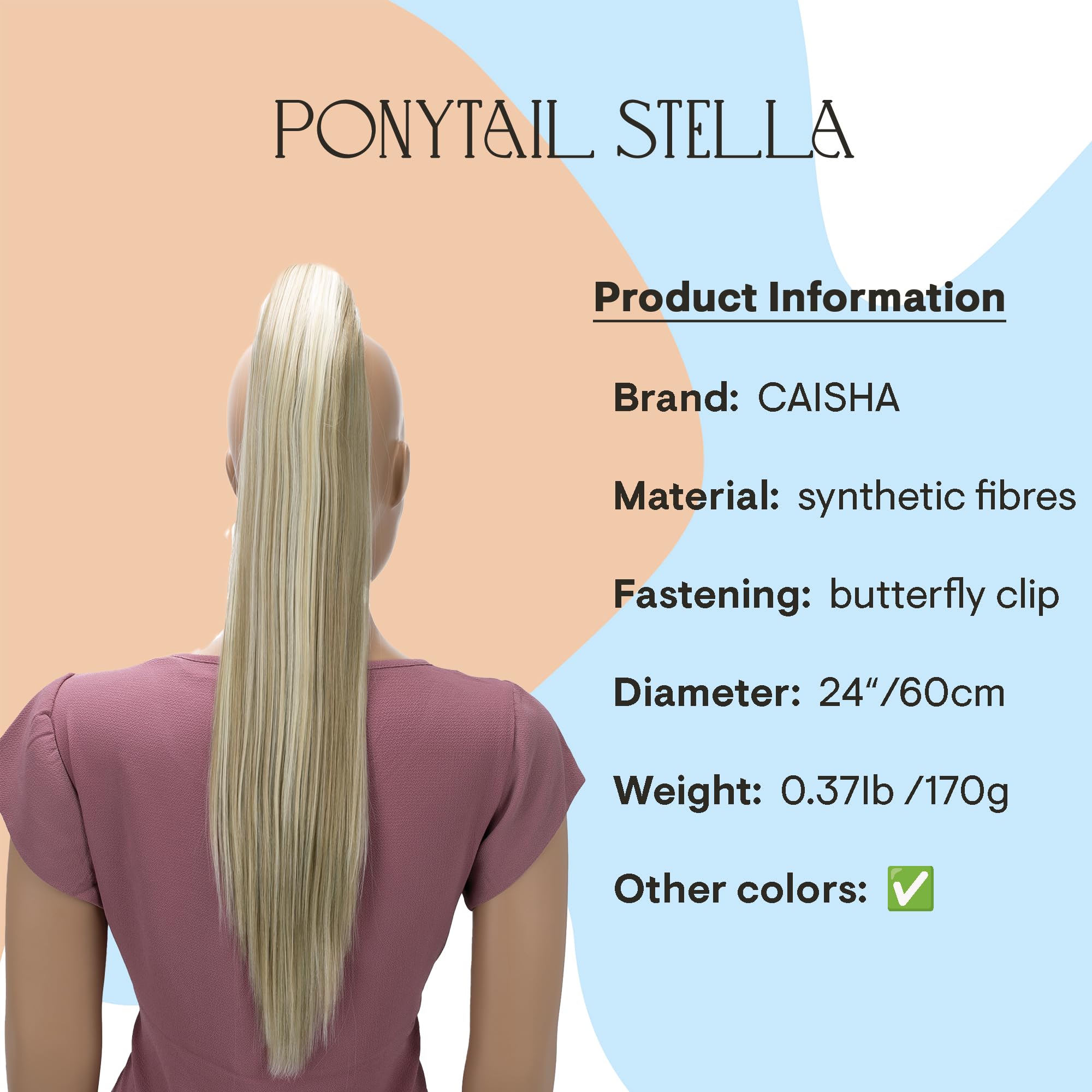 PRETTYSHOP 24 Hairpiece Ponytail Clip On Extension Long Hair Straight Natural Blonde With Highlights H638