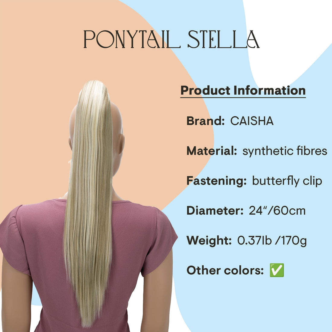 PRETTYSHOP 24 Hairpiece Ponytail Clip On Extension Long Hair Straight Natural Blonde With Highlights H638