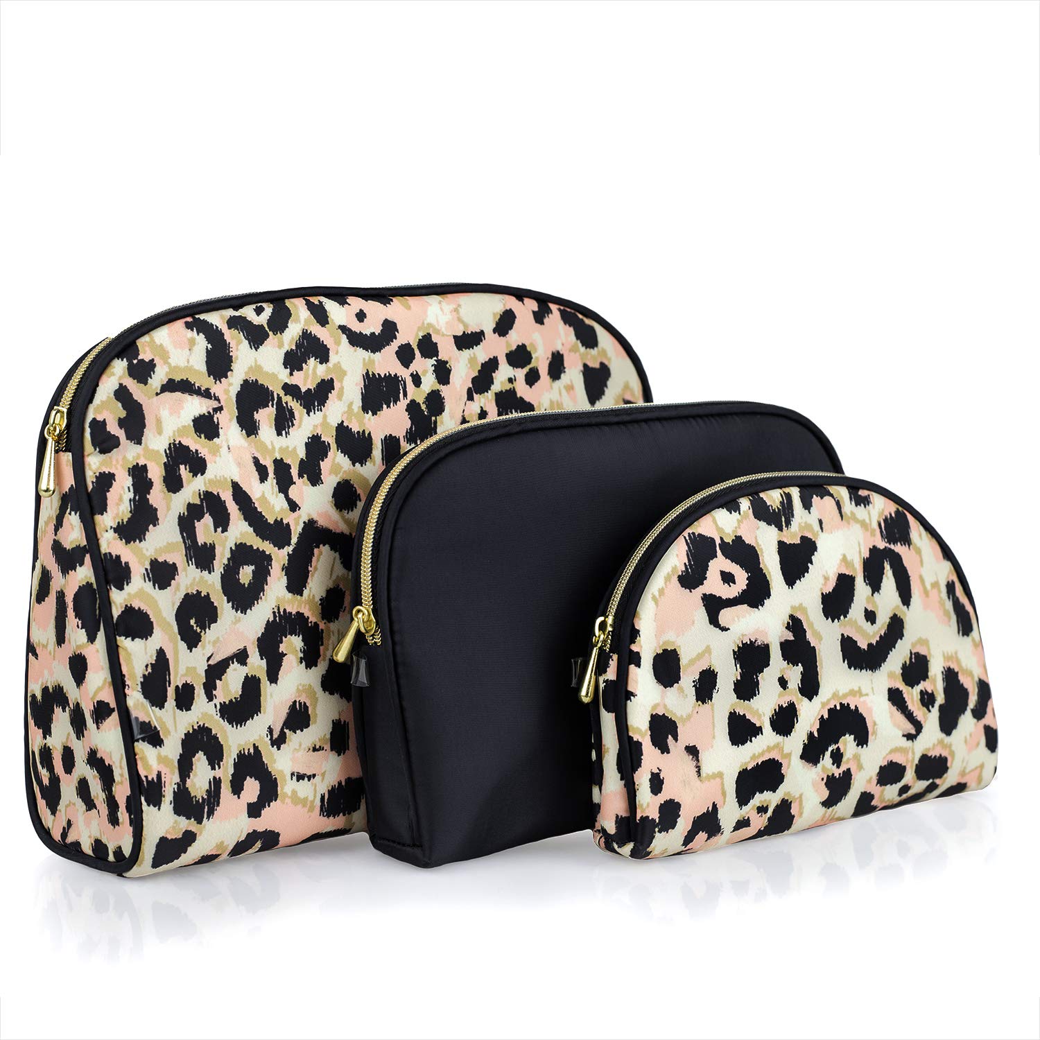 Black & Leopard: Once Upon A Rose Cosmetic Bag 3 Piece Set, Makeup Organizer, Toiletry Pouch, for Brushes, Pencil Case, Accessories, Travel, Girls, Gift Idea (Black & Leopard)