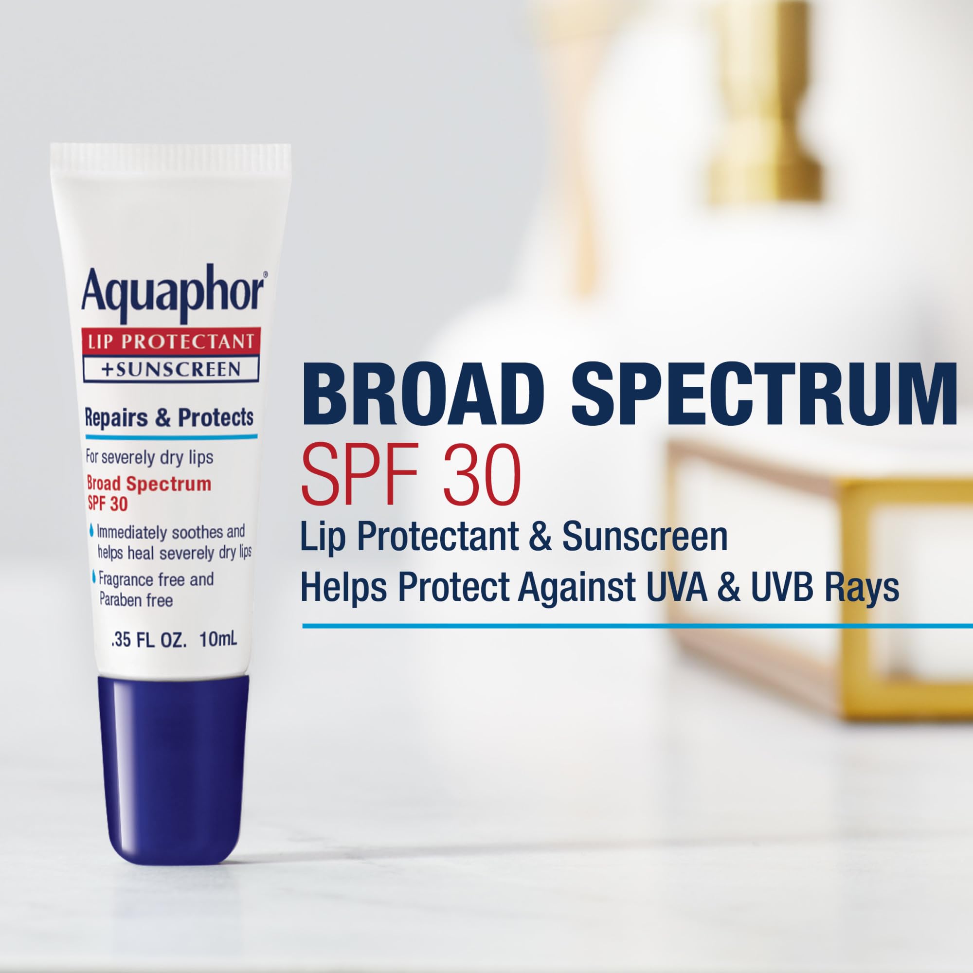 Aquaphor Lip Protectant and Sunscreen Ointment - Broad Spectrum SPF 30 - Relieves Chapped Lips - .35 fl. Oz. Tube
