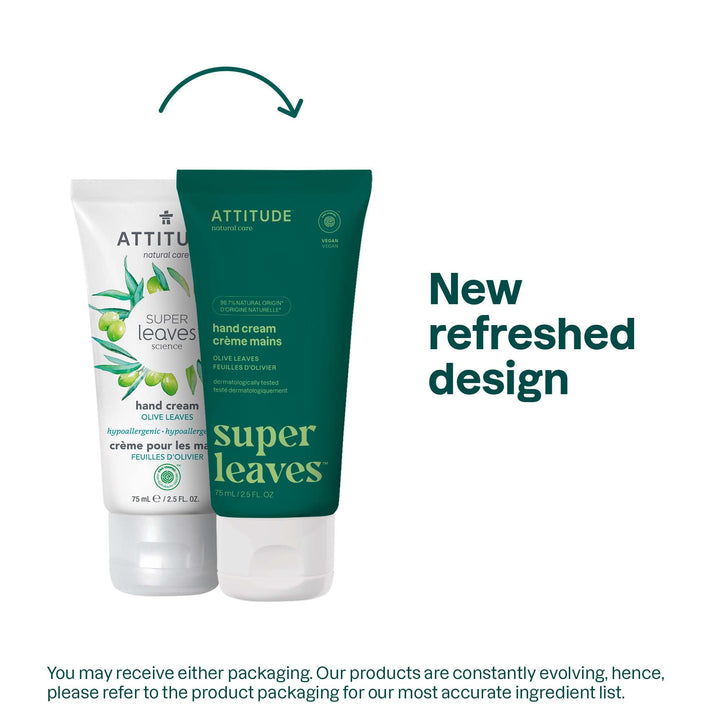 ATTITUDE Natural Moisturizing Hand Cream for Dry Cracked Skin, EWG Verified Hydrating and Protecting, Vegan & Cruelty-free, Olive Leaves, 2.5 Fl Oz (Pack of 1) (18173)