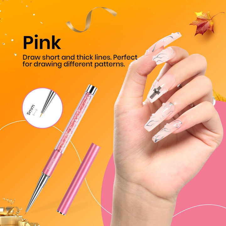 Beetles Gel Polish Nail Art Liner Brushes 5Pcs Painting Art Design Pen Set Diamond Application Rhinestone Handle Dotting Drawing Sizes 5 7 9 11 20mm Nail Design Gift for Women