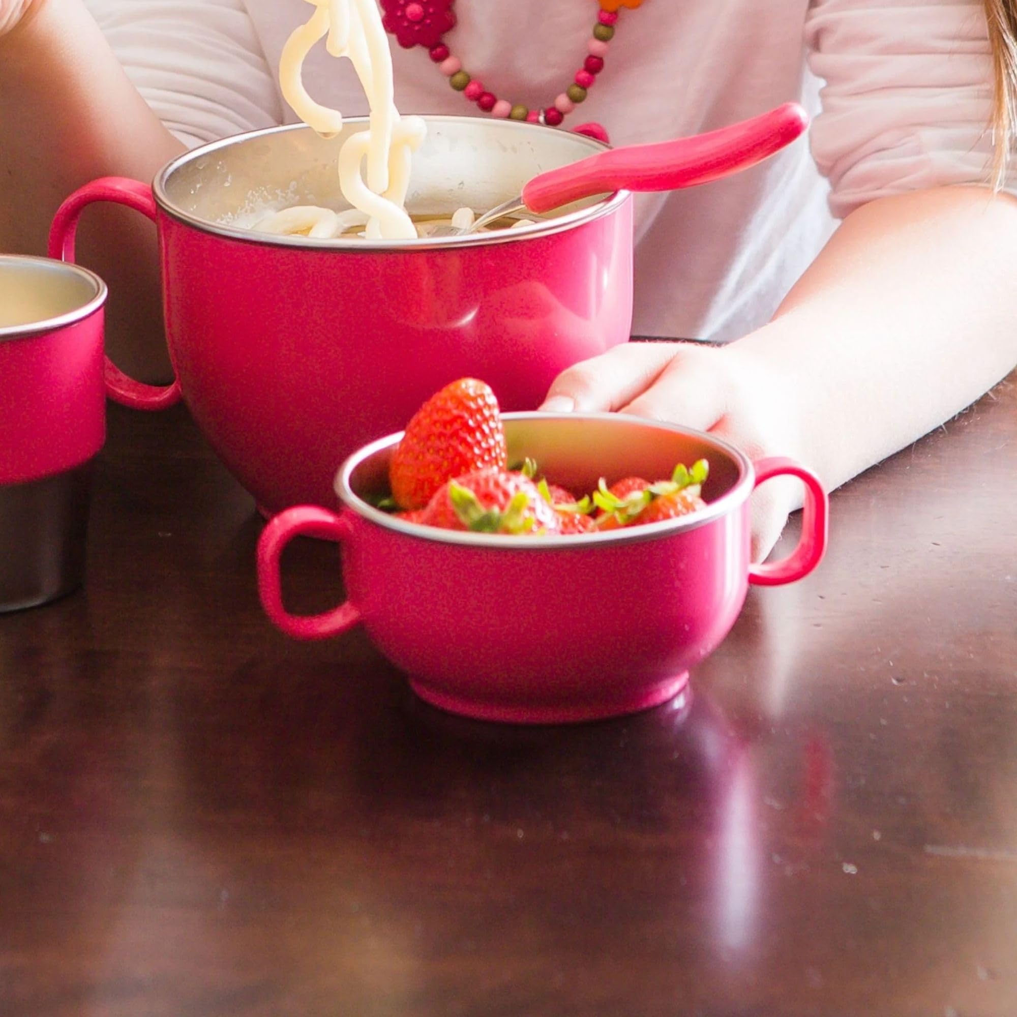 Innobaby Din Din Smart Stainless Steel 11 oz Feeding Bowl with Handles for Babies, Toddlers and Kids. BPA Free, Pink
