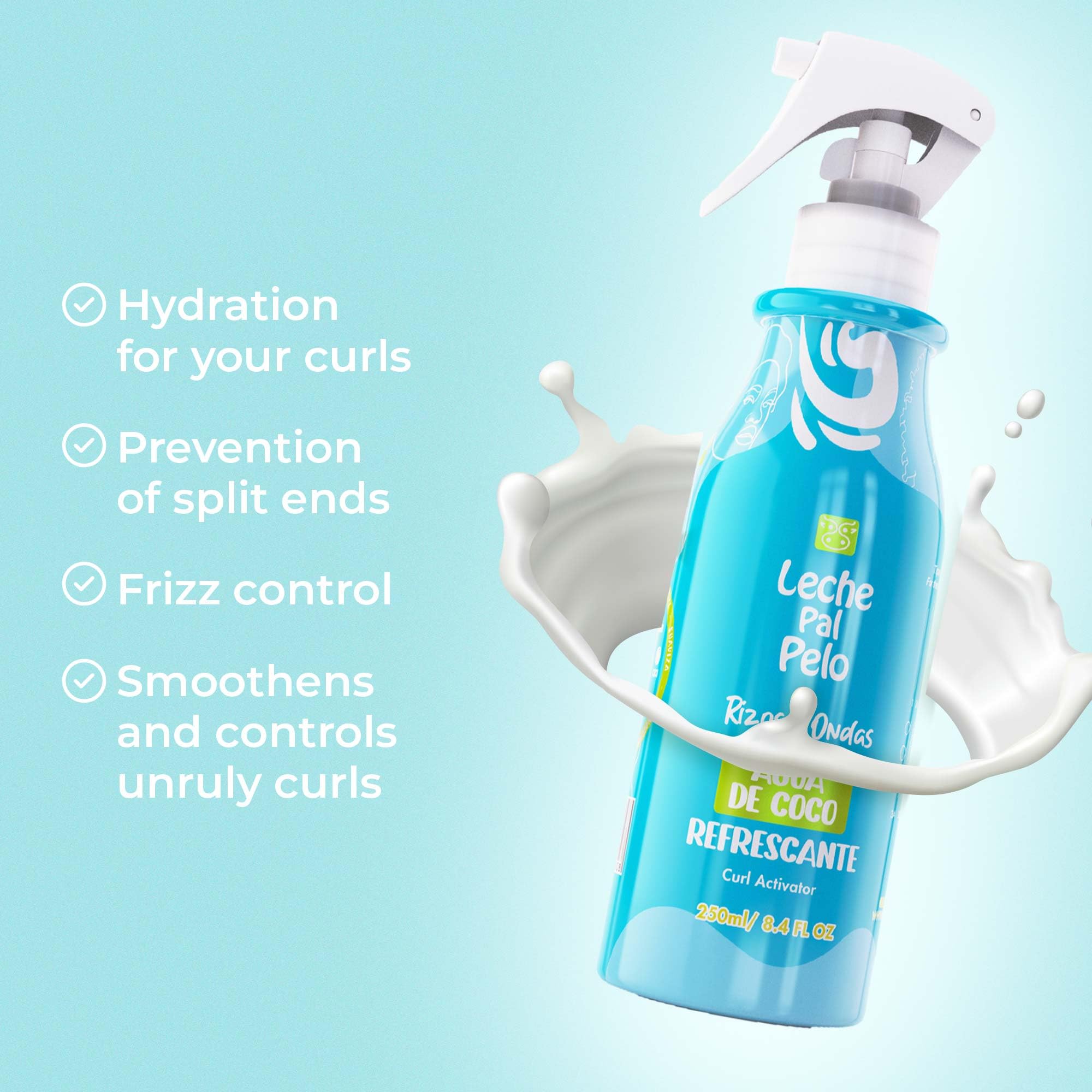 Coconut Water Hair Treatment spray with Amino Acids & Coconut Milk - Deep Hydration, Frizz Control & Repair for Curly Hair 8.4 oz.