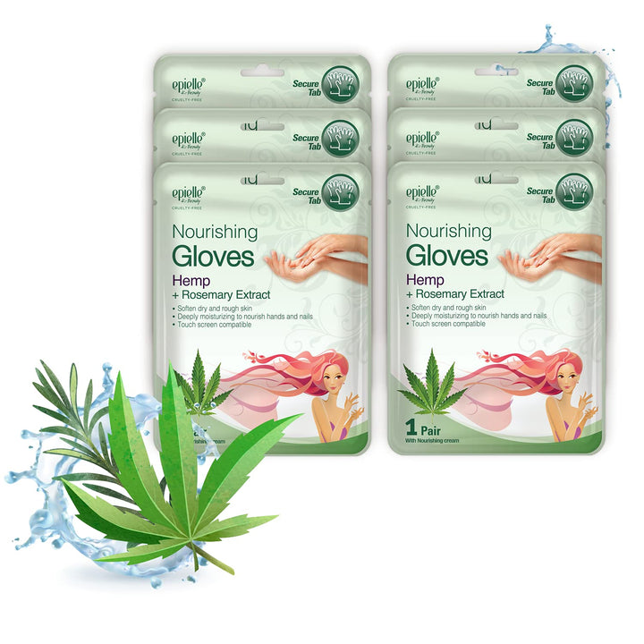 Epielle Nourishing Masks - Hemp + Rosemary Extract for Deep Moisturizing 100% Vegan & Cruelty-Free (Gloves 6pk) For Dry Hand Spa Masks, Holiday Beauty Gifts, Stocking Stuffers