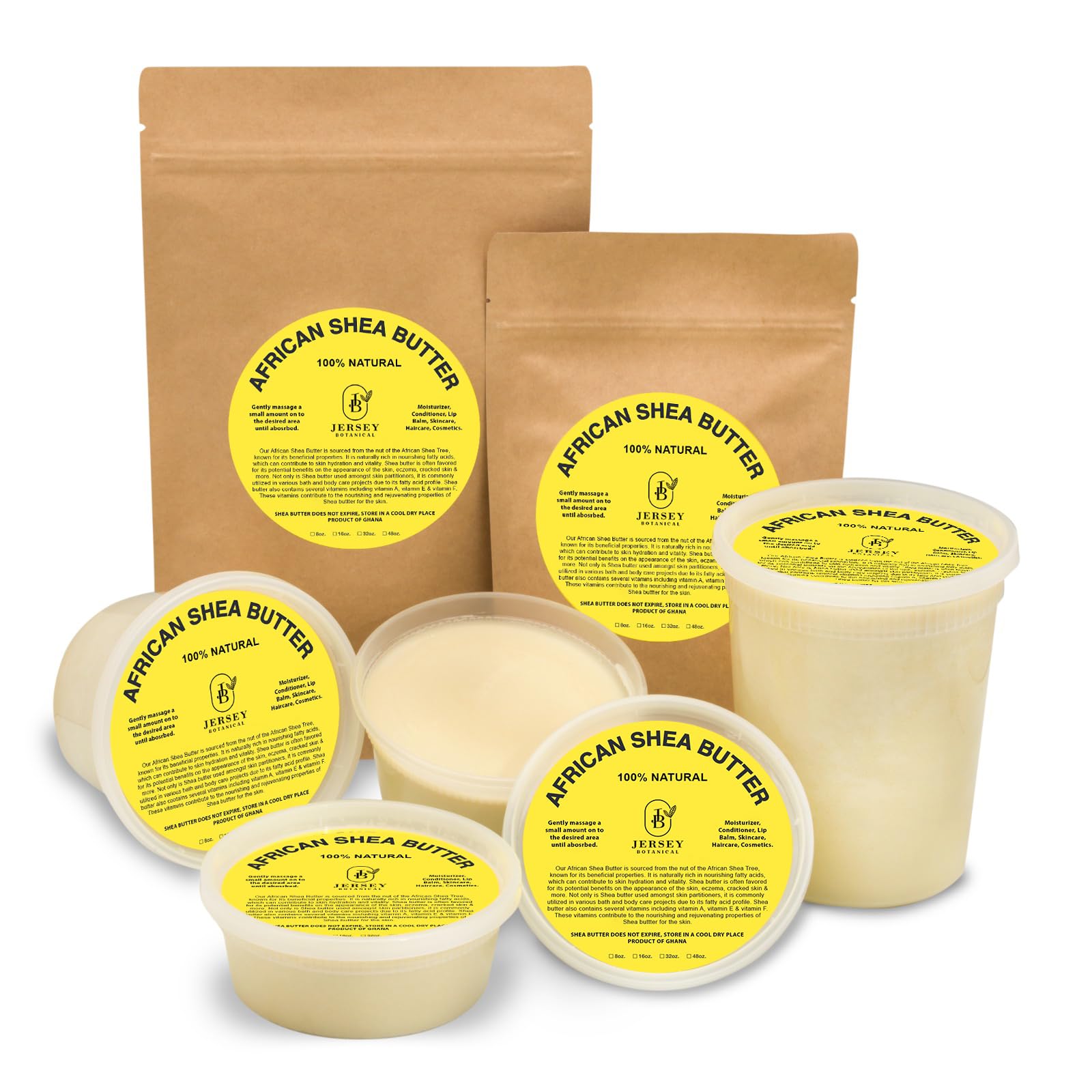 Jersey Botanical African Shea Butter Ivory Raw - 100% Pure - Unrefined Soft Creamy. For Dry and Cracked Skin. DIY Body Butter, Hair, and Face Treatment. (8 oz.)
