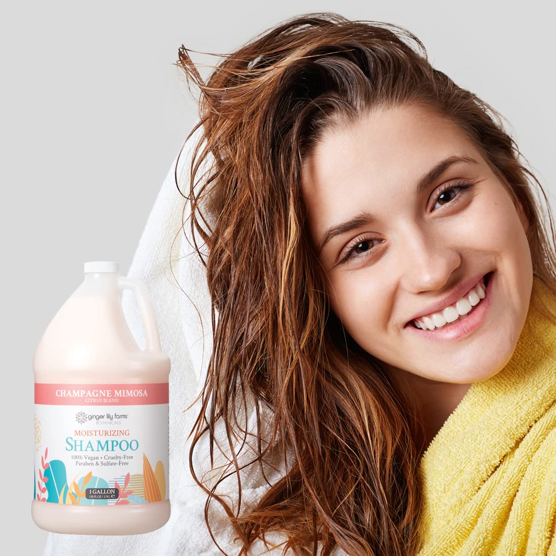 Ginger Lily Farms Botanicals Moisturizing Shampoo for All Hair Types, Champagne Mimosa, 100% Vegan & Cruelty-Free, Citrus Blend Scent, 1 Gallon (128 fl oz) Refill