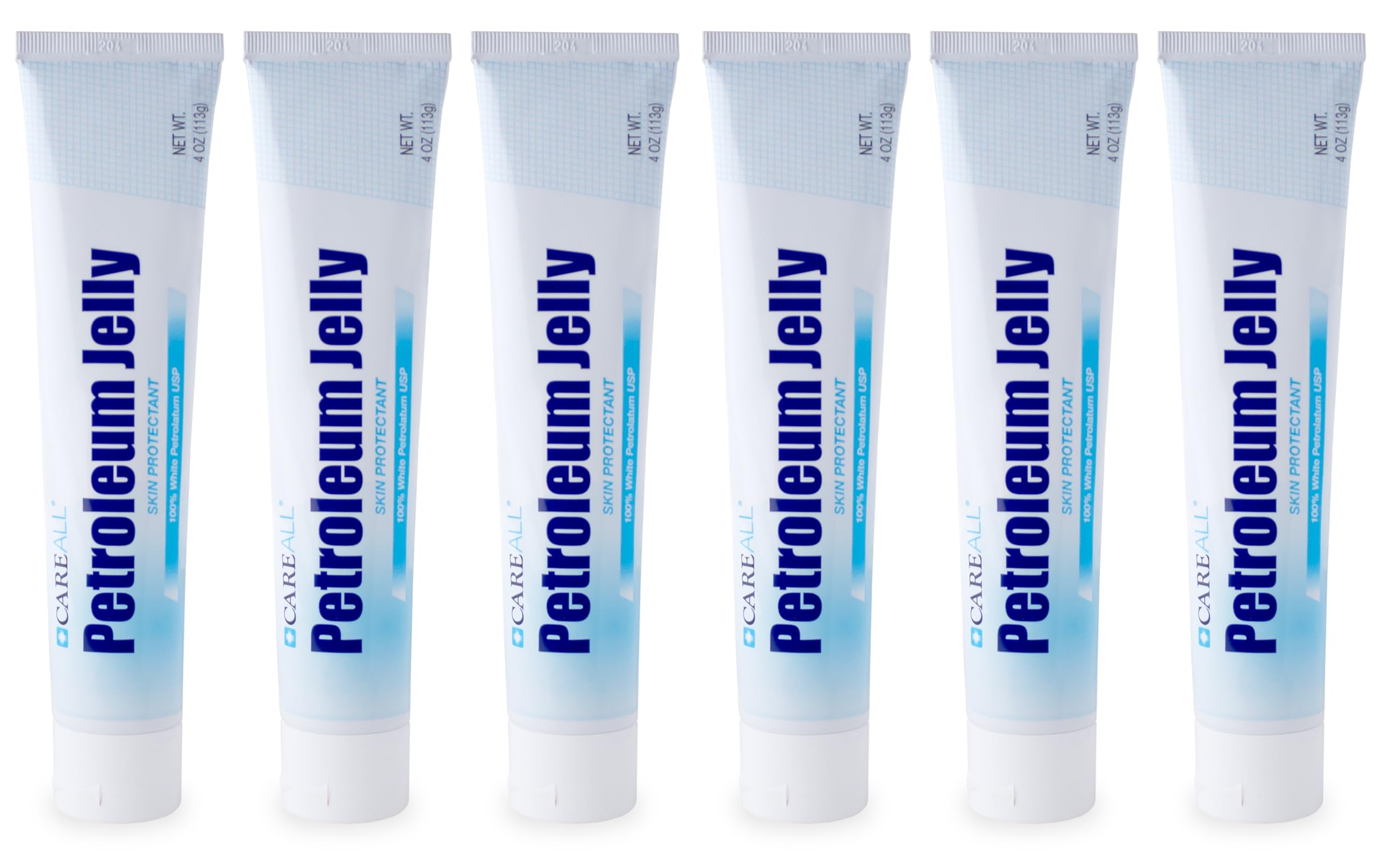 CareALL Petroleum Jelly 4 Oz. Tube (6 Pack), Unscented, 100% Pure White Petrolatum Jelly USP, Moisturizer for Dry Cracked Skin and Lips, Protectant for Minor Cuts, Scrapes, Burns.