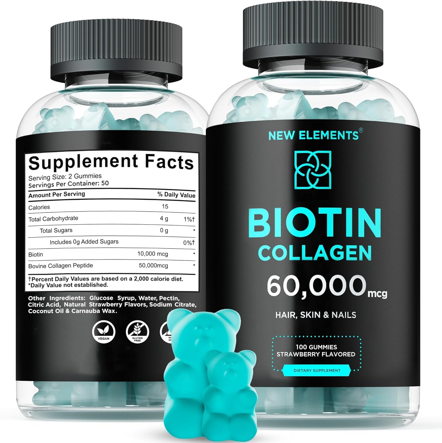 Biotin & Collagen Peptides Gummies - Collagen Peptides 50000mcg + Biotin 10000mcg Chewable Vitamin B7 for Hair Skin and Nails, Hair Growth Supplement for Men & Women, Non-GMO