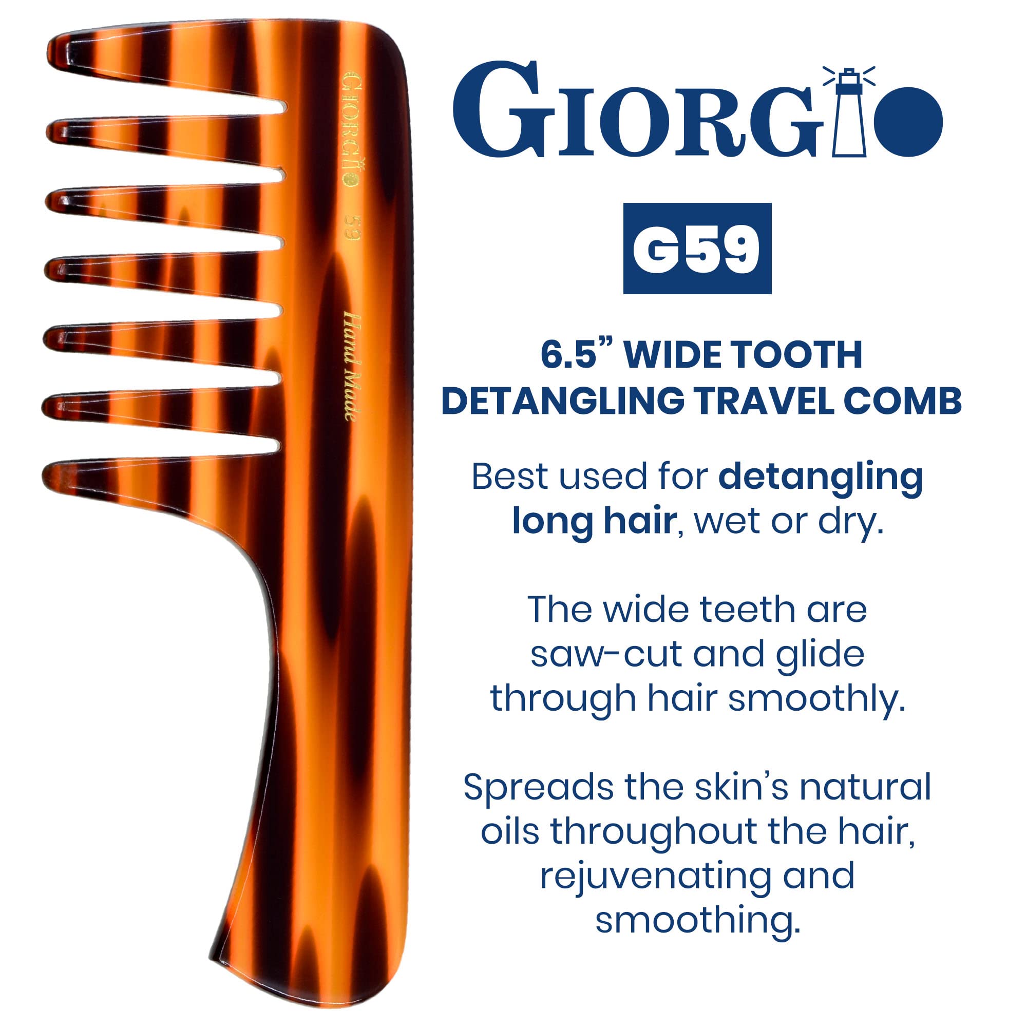 Giorgio Hand Made Flexible Comb 7-1/4 Long (Tortoise G59) by GWL