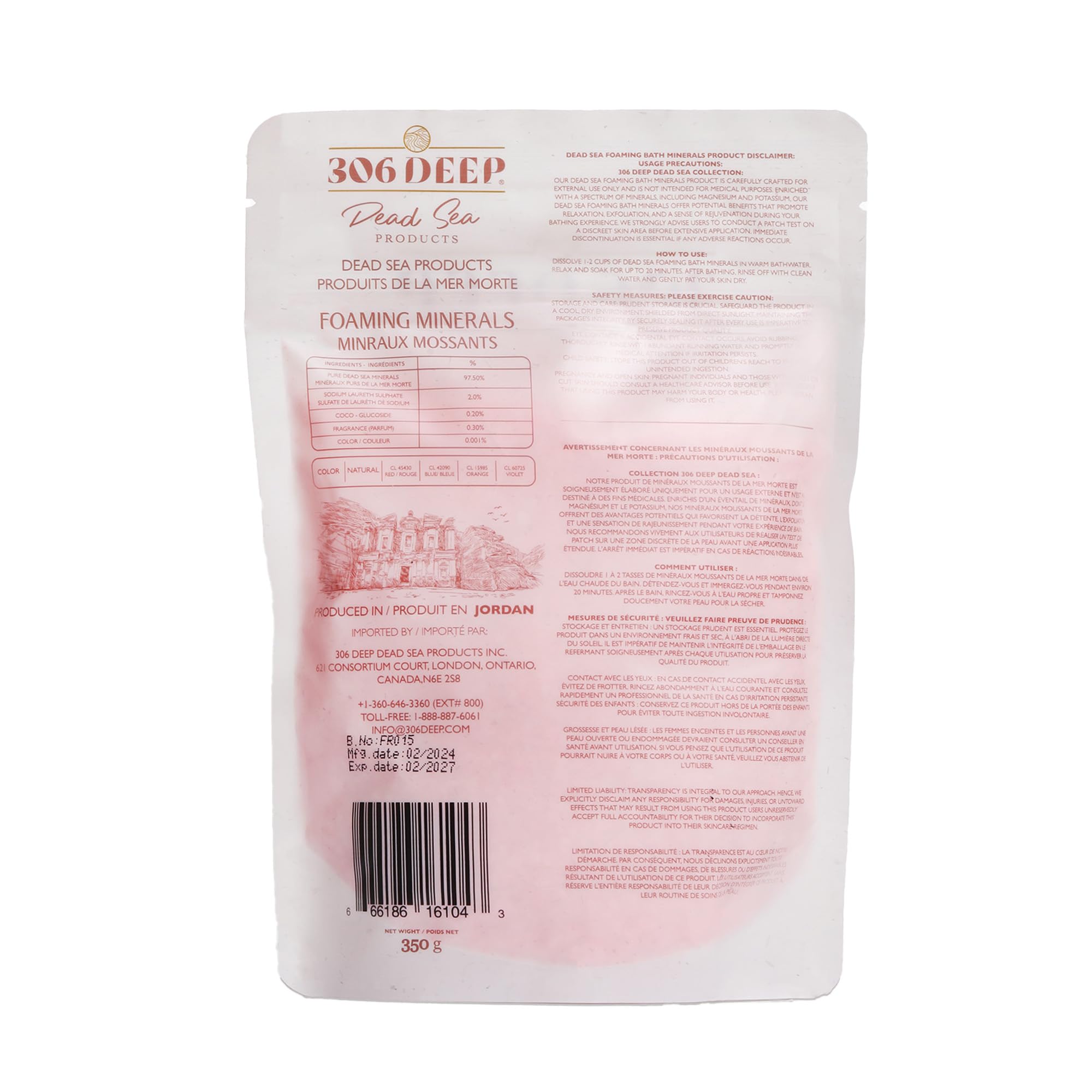 306 Deep Dead Sea Bath Salts Foaming Minerals - Red Dead Sea Coarse Mineral for Soaking with Rose Essential Oils, Alternative to Magnesium Flakes and Epsom Salt, Relaxing Bath Products for Men & Women
