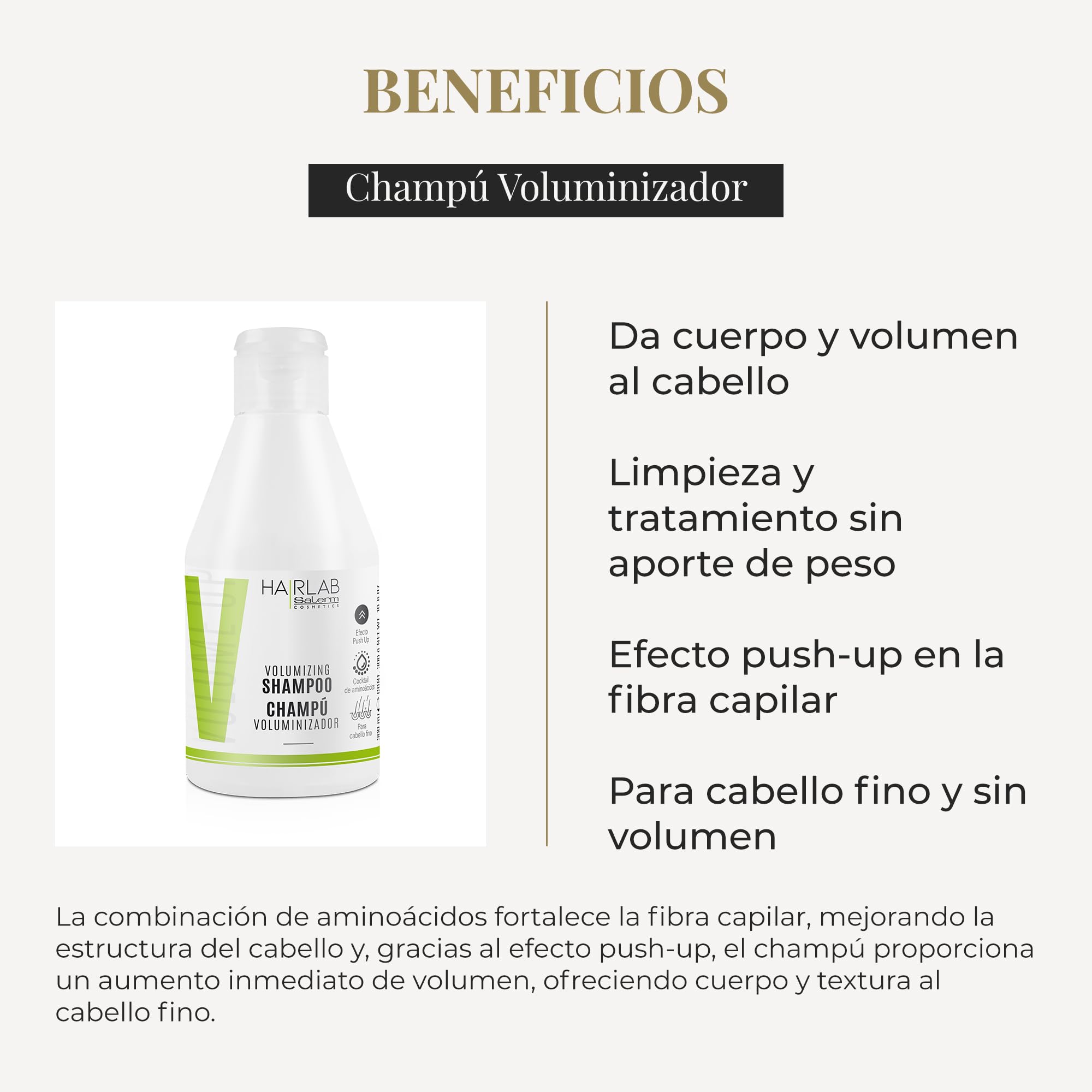 Salerm - Volume Shampoo - Hair Lab - 300 ml - With Energizing Caffeine - For Fine and Flat Hair - Adds Body and Texture to Hair - Gentle Cleanse - Paraben-Free