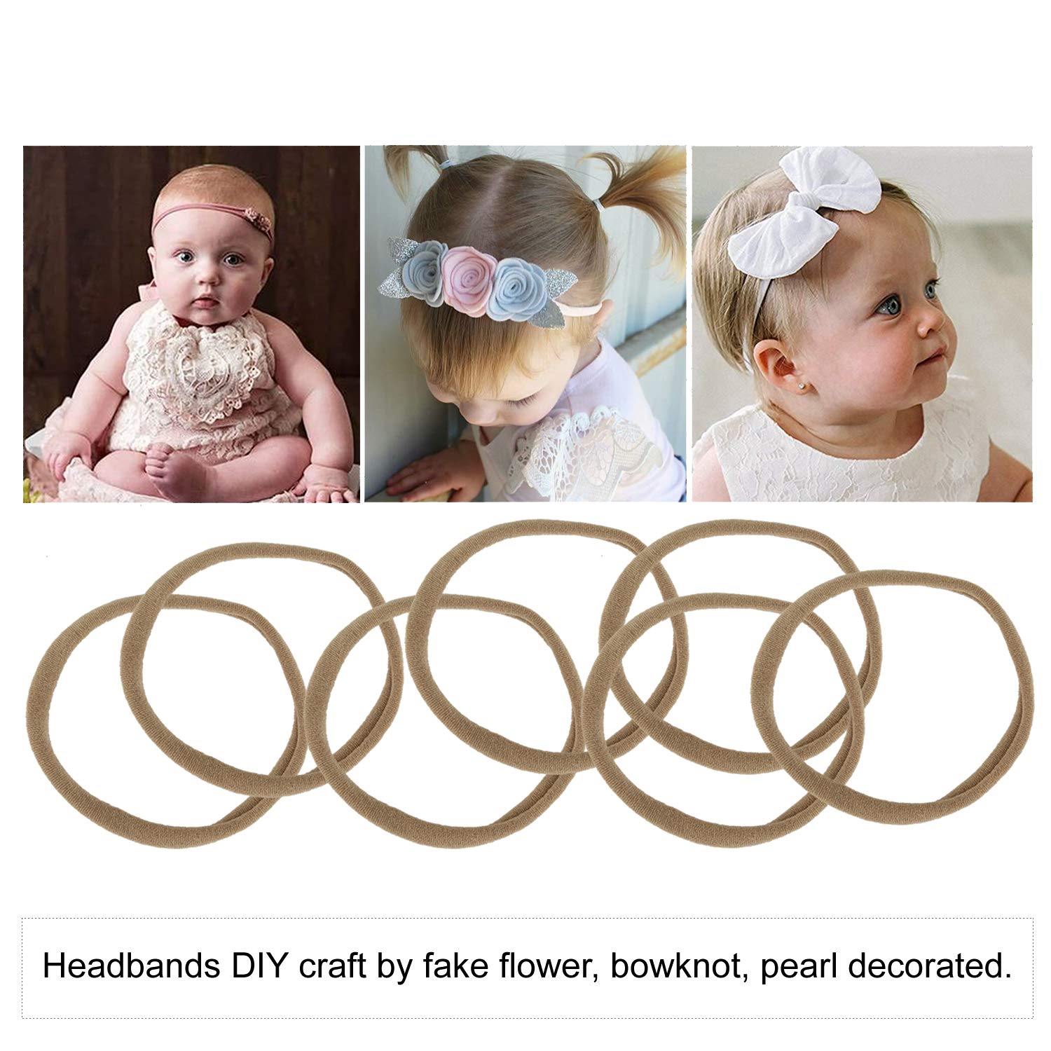 100 Pack Bulk Super Soft Stretchy Elastic Nude Skin Color Nylon Headbands Bow Khaki Brown Ivory Skinny Slim Turban Headwrap Hair Ties Ponytail Holder