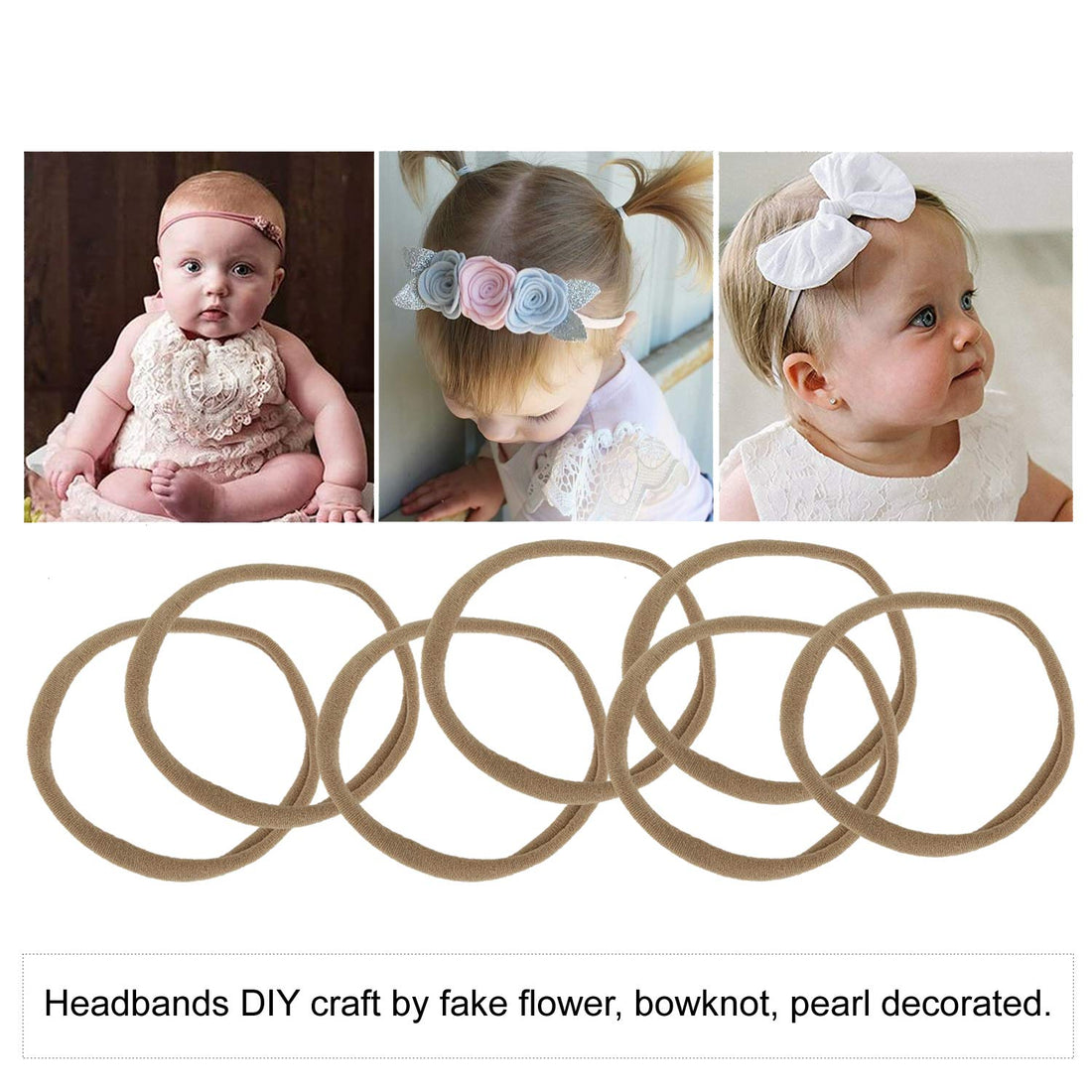100 Pack Bulk Super Soft Stretchy Elastic Nude Skin Color Nylon Headbands Bow Khaki Brown Ivory Skinny Slim Turban Headwrap Hair Ties Ponytail Holder