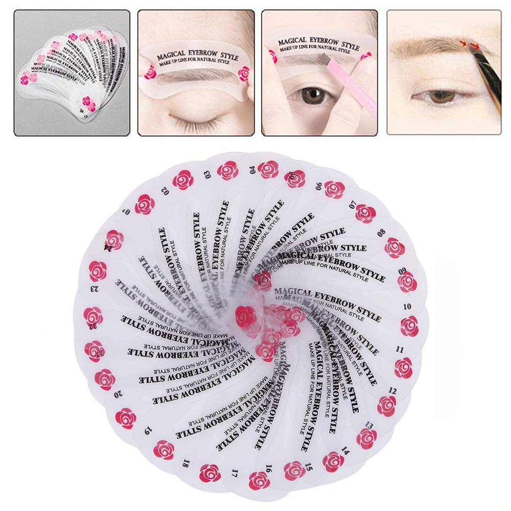 24 PCS Different Styles Eyebrow Shaping Stencils, Kalolary Eyebrow Grooming Stencil Kit Shaping Templates DIY Tools