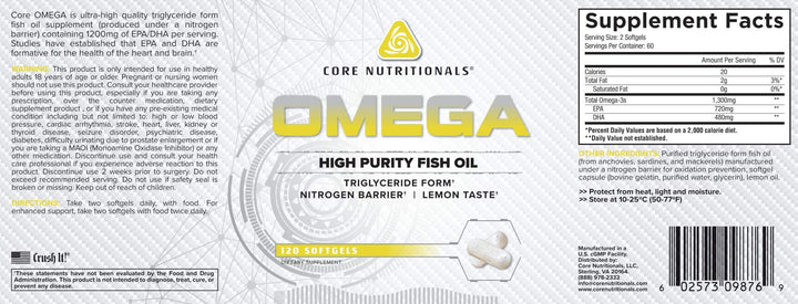 Core Nutritionals Platinum Omega High Purity Fish Oil containing 720mg of EPA, 480mg of DHA, Health Support, 120 Count