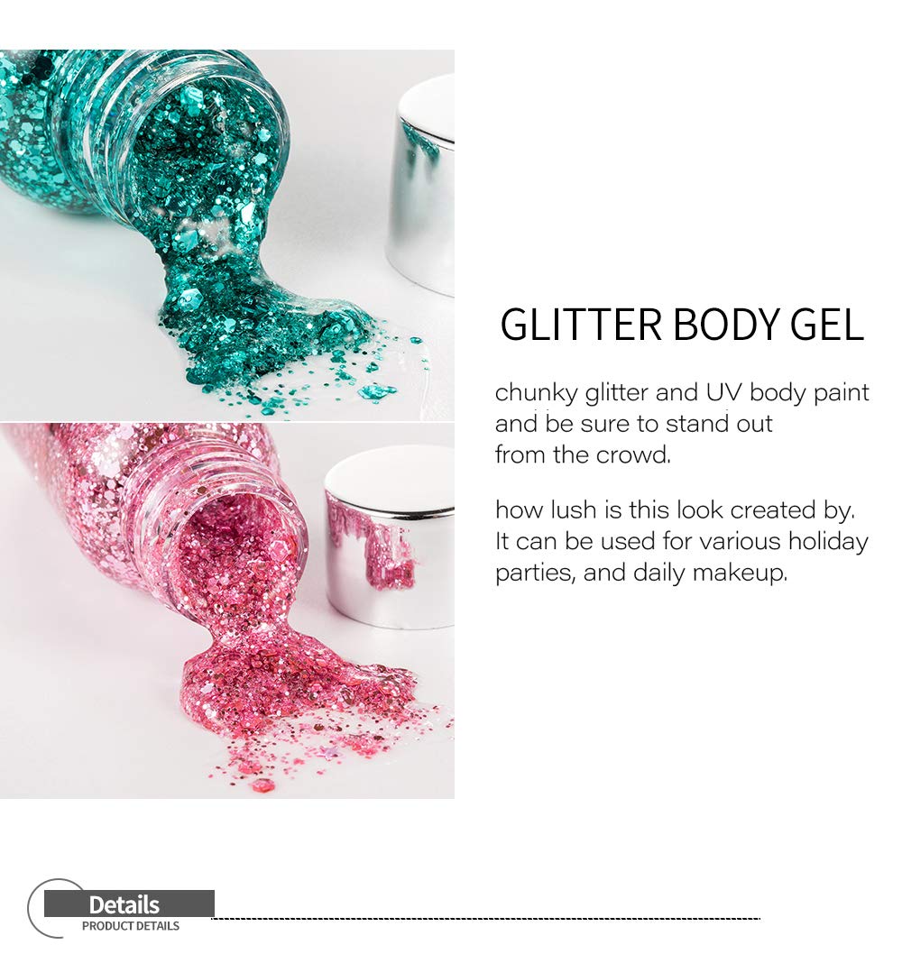 AKARY Body Glitter Gel Nail Hair Body Face Flash Eye shadow Glitter Cream Chunky Glitter Mermaid Scale Sequins Christmas Festival Painting New Year Decoration Makeup (White)