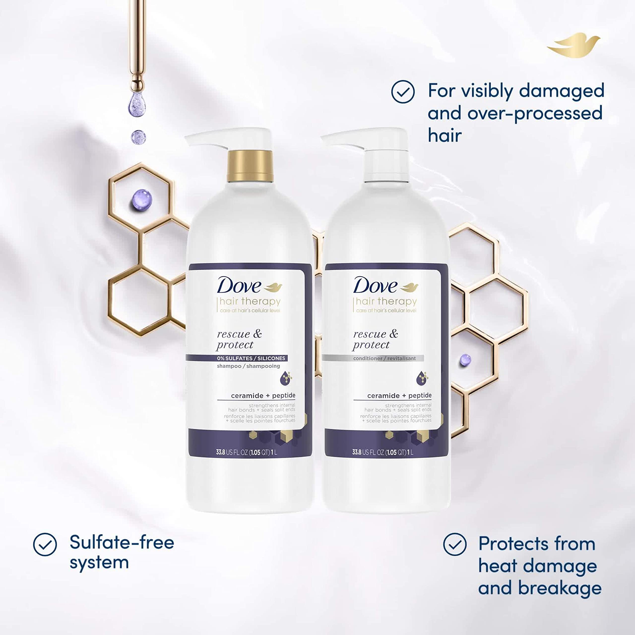 Dove Hair Therapy Serum + Conditioner Rescue & Protect Hair Care For Split Ends and Damaged Hair Visibly Repairs Hair in 1 Minute 33.8 fl oz