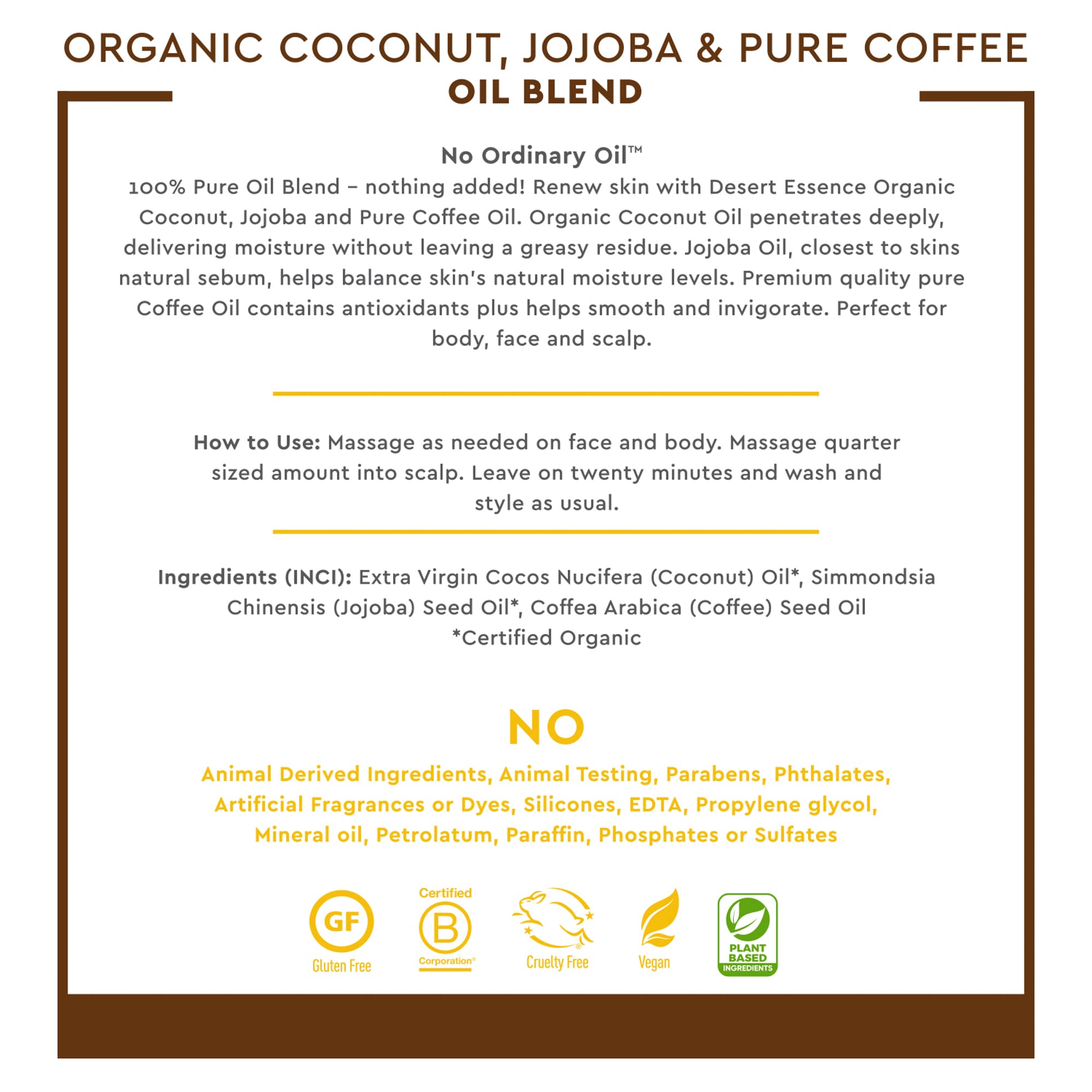 Desert Essence Organic Coconut with Jojoba and Coffee Oil, 4 Fluid Ounce