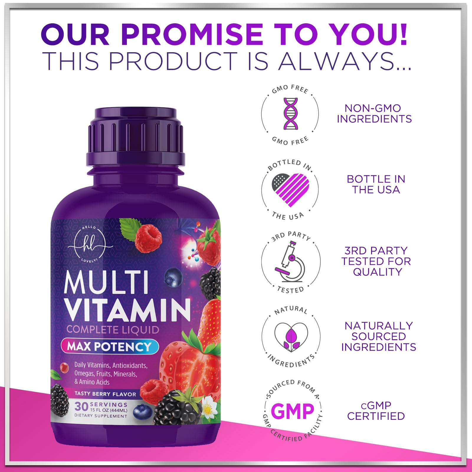 Multivitamin for Women, Men & Kids - Multi Vitamins Liquid & Multimineral, Vegan & Sugar Free, Vitamins A, C, D3, E, B6, B12 & Zinc, Womens Multi Vitamin & Immune Support, Berry Flavor - 15 Fl Oz