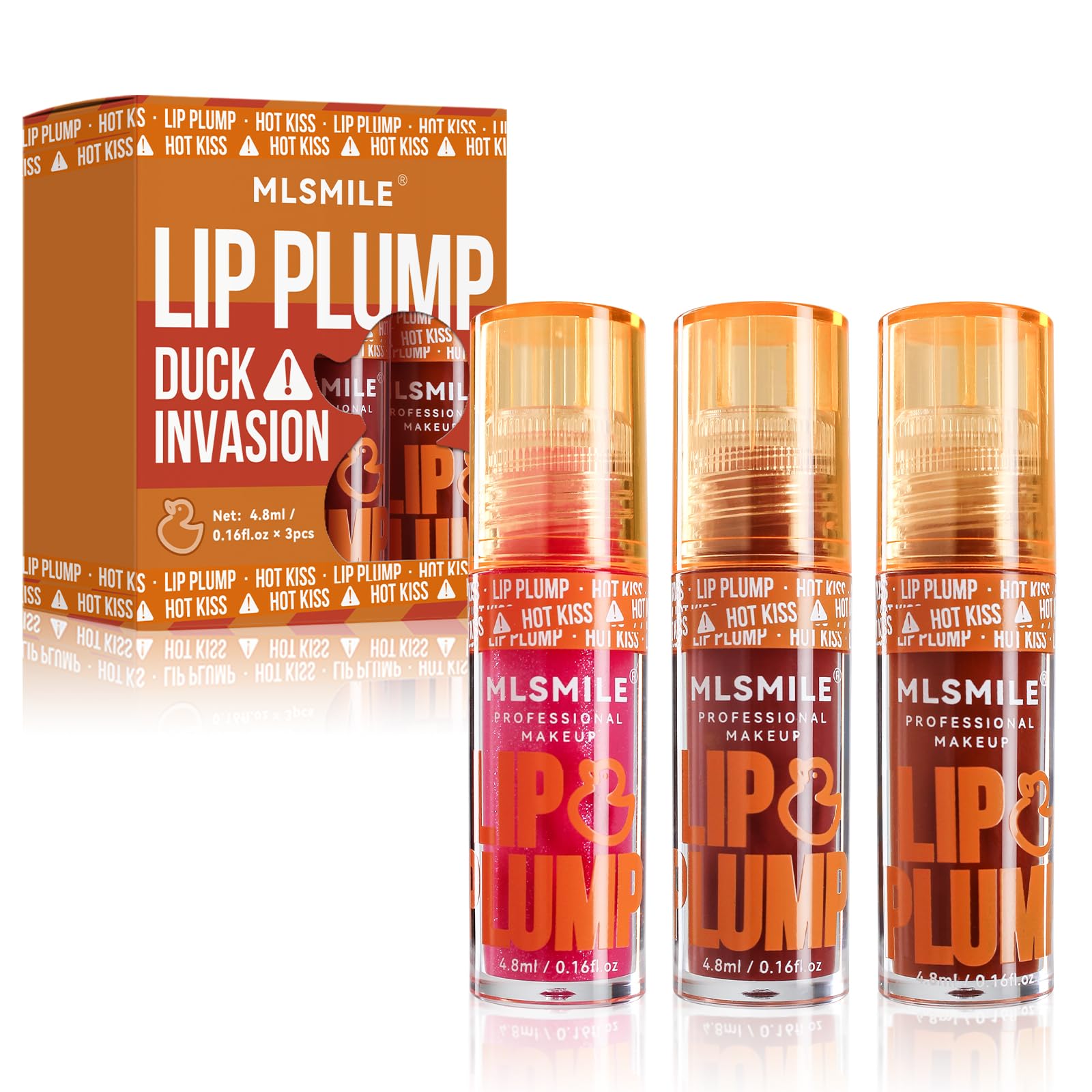 MLSMILE 3-Color Duck Lip Plumper Gloss - High Pigment, Hydrating Lip Glow Oil, Balm Set for Women (Vegan, Set B)