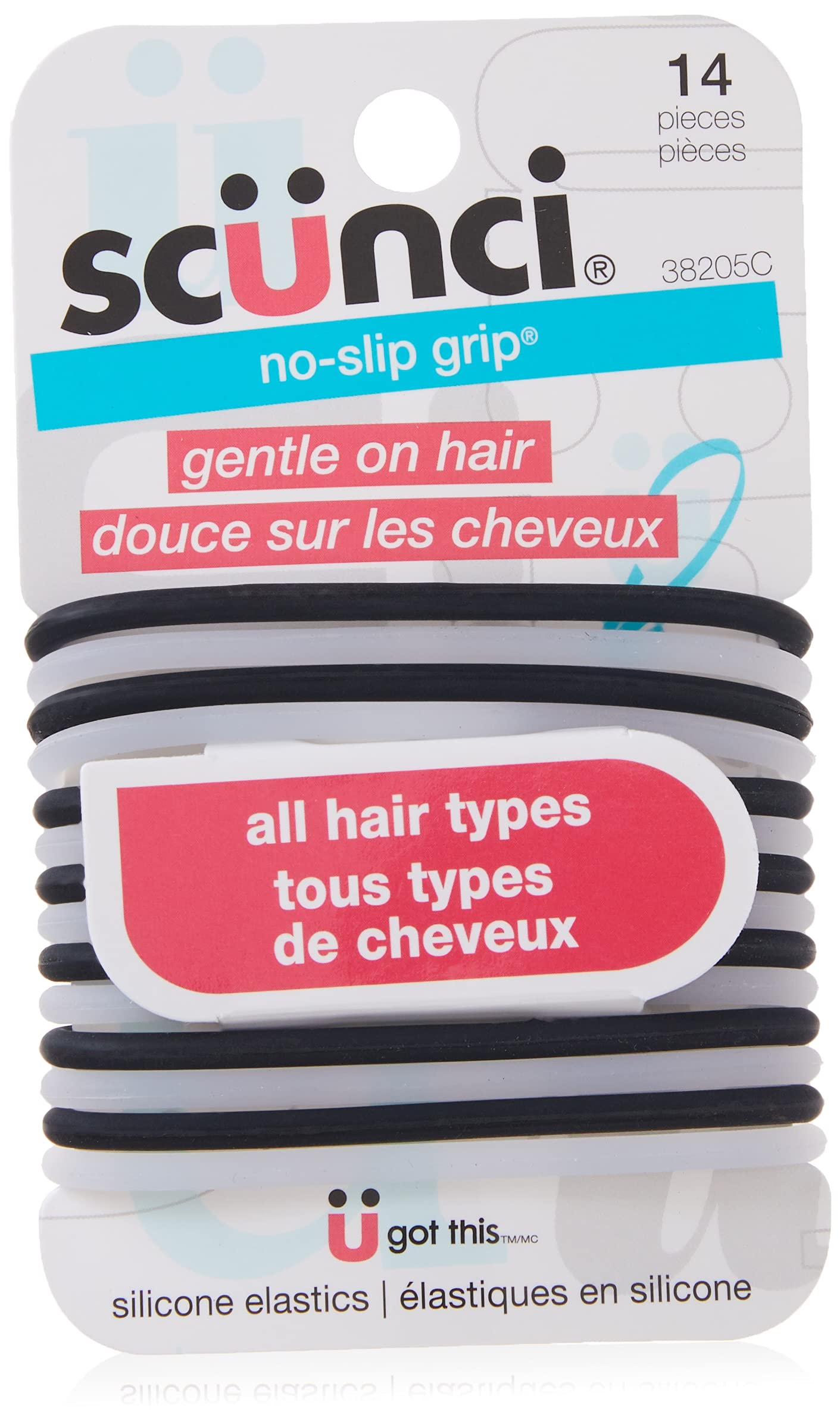 Scunci 3820503a048 Black& Clear No Slip GripÃ‚® Ponytailers by Scunci