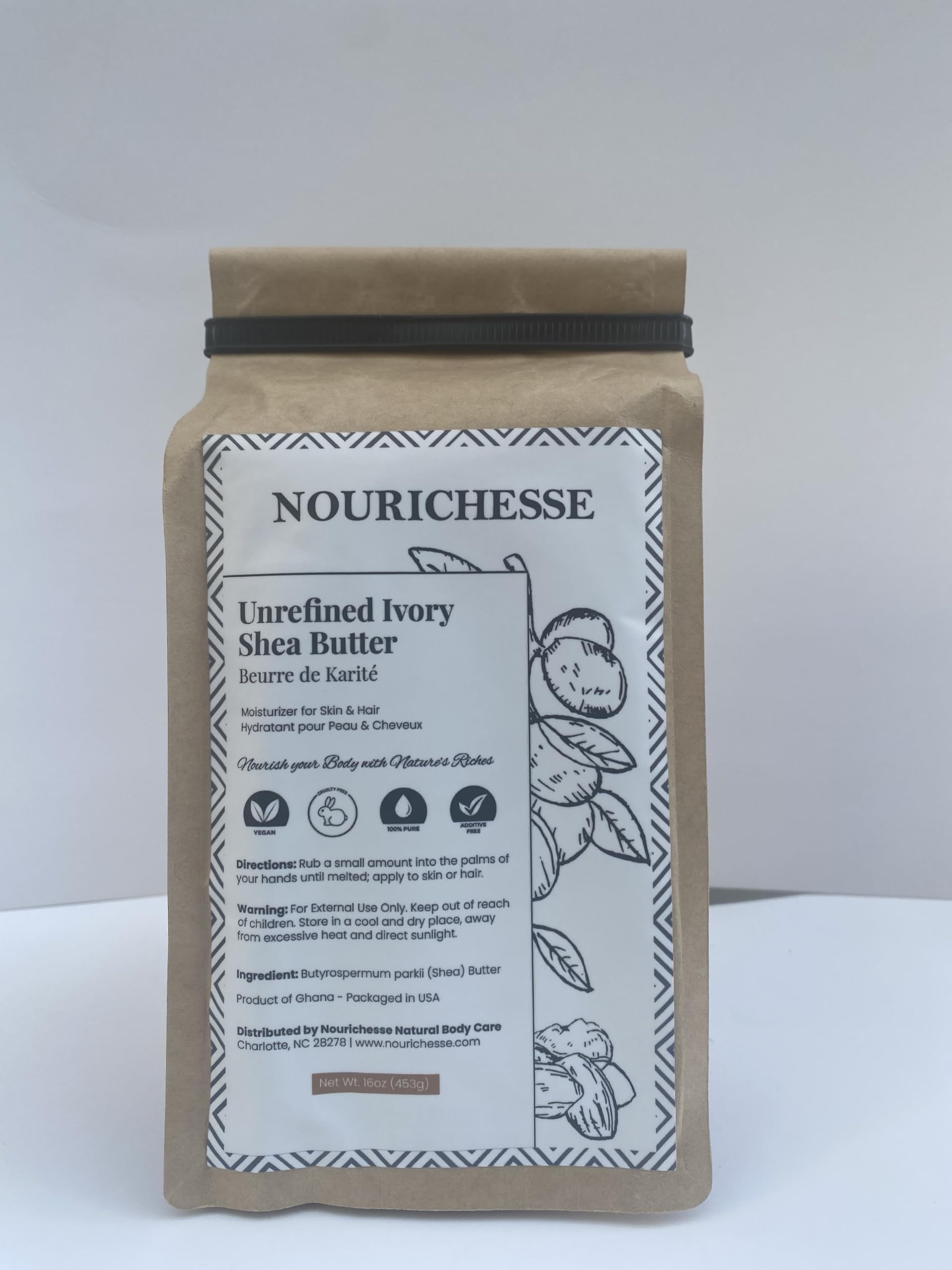 Nourichesse Unrefined Ivory Shea Butter - 1LB (16oz) Block, 100% Pure Raw Shea Butter