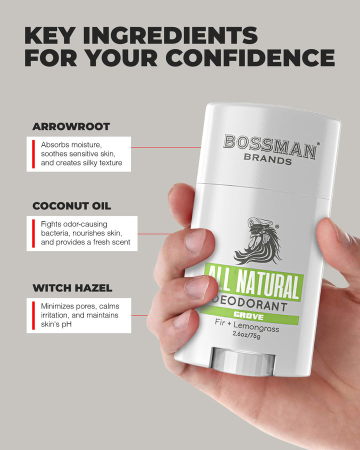 Bossman Unisex, All Natural Deodorant for Men & Women | Aluminum Free | 24 Hours of Protection | Grove Scent